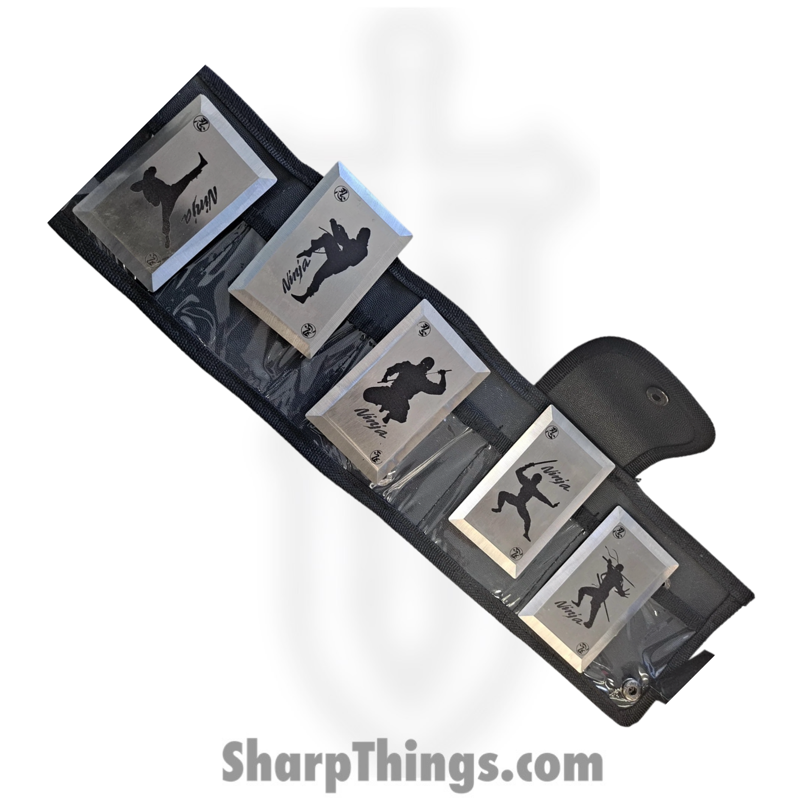 Tiger USA - TS-9112 - 5 Piece Ninja Throwing Cards with Nylon Case - Surgical Steel - Silver Black - Image 2