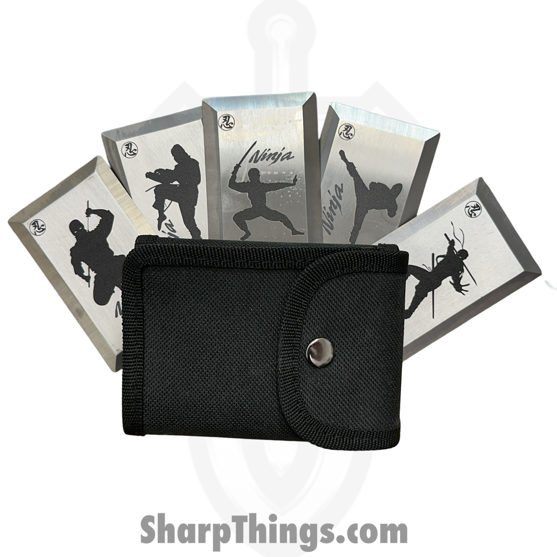 Tiger USA - TS-9112 - 5 Piece Ninja Throwing Cards with Nylon Case - Surgical Steel - Silver Black - Image 3