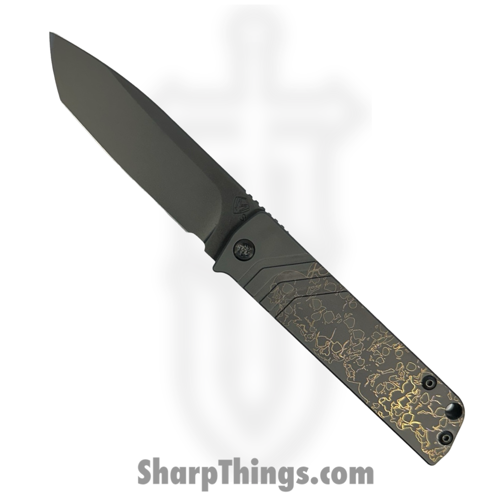 Medford Knife and Tool - MK214SPT-30PV-TPCP-BP - The Antik - Folding Knife - S35VN Coated Tanto - Titanium "Ghosted Stacked Skulls" - Black
