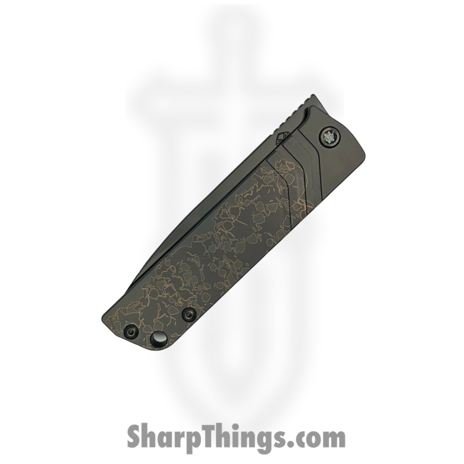 Medford Knife and Tool - MK214SPT-30PV-TPCP-BP - The Antik - Folding Knife - S35VN Coated Tanto - Titanium "Ghosted Stacked Skulls" - Black - Image 3
