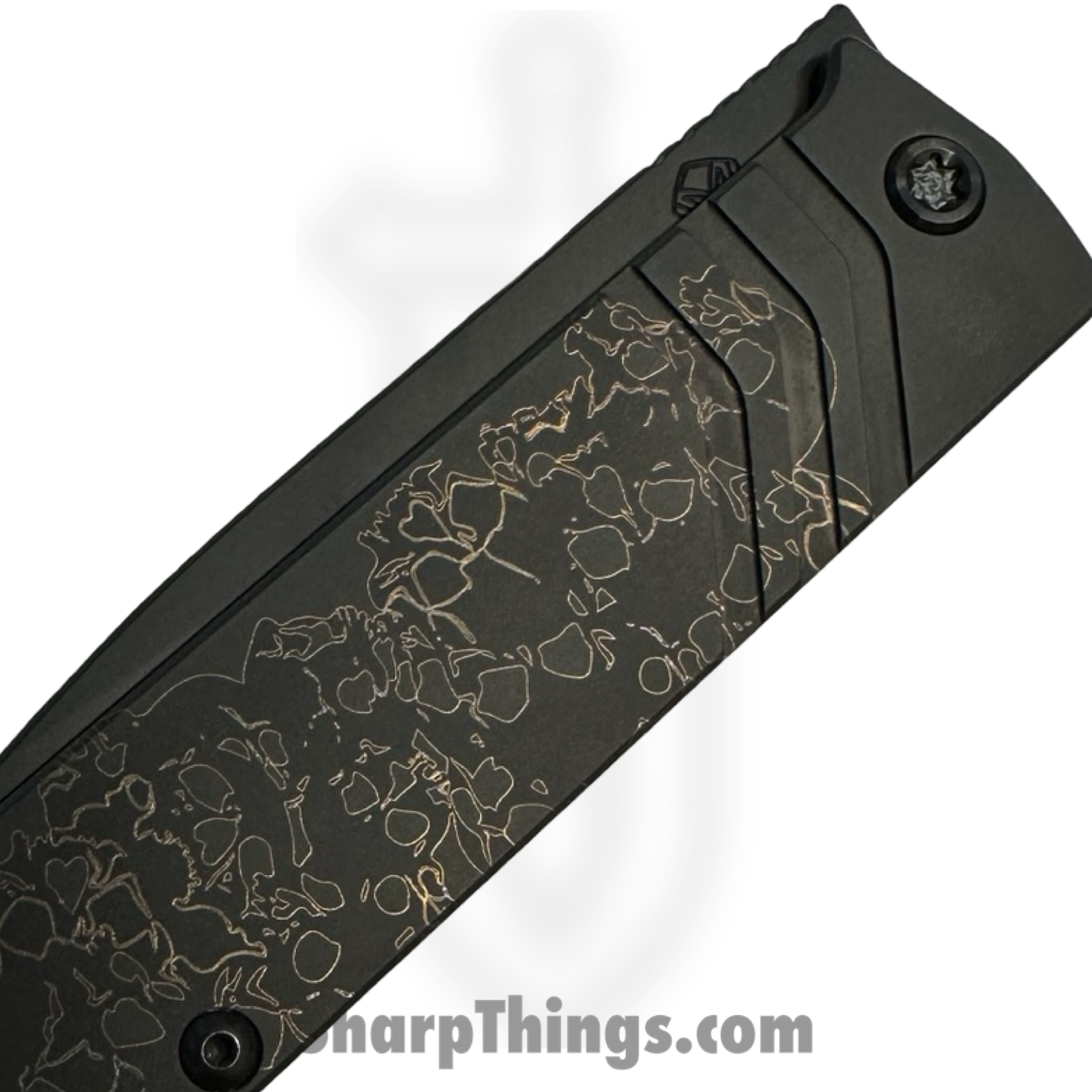 Medford Knife and Tool - MK214SPT-30PV-TPCP-BP - The Antik - Folding Knife - S35VN Coated Tanto - Titanium "Ghosted Stacked Skulls" - Black - Image 5