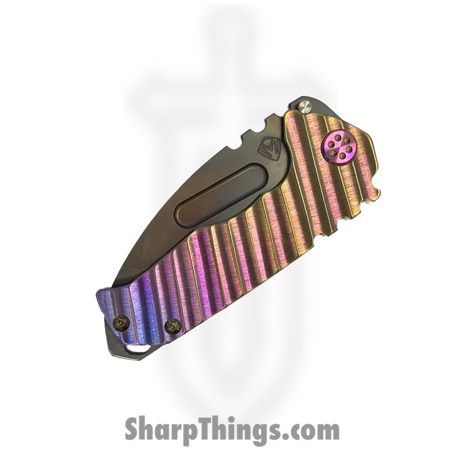 Medford Knife and Tool - MK0294VT-39A5-TFCA-BN - Genesis "T" - Folding Knife - S45VN Vulcan Tanto - Titanium "Warp Speed" - Purple Blue Orange - Image 3