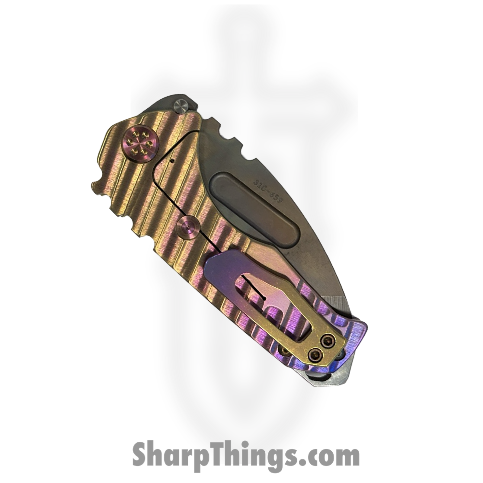 Medford Knife and Tool - MK0294VT-39A5-TFCA-BN - Genesis "T" - Folding Knife - S45VN Vulcan Tanto - Titanium "Warp Speed" - Purple Blue Orange - Image 4