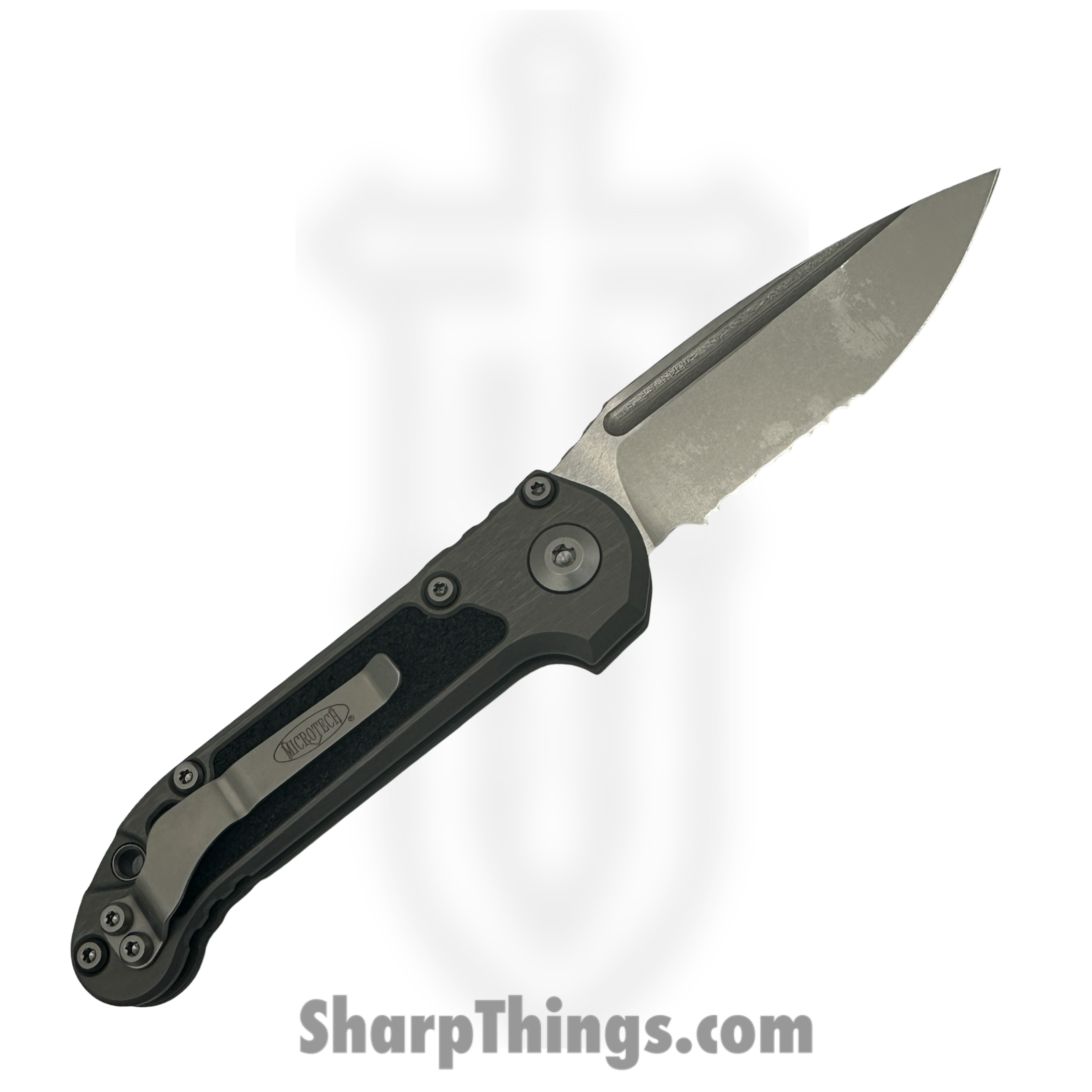 Microtech - 1135-11NC - L.U.D.T. Gen III - Automatic Knife - M390MK Stonewash Drop Point P/S - Aluminum - Natural Clear - Image 2