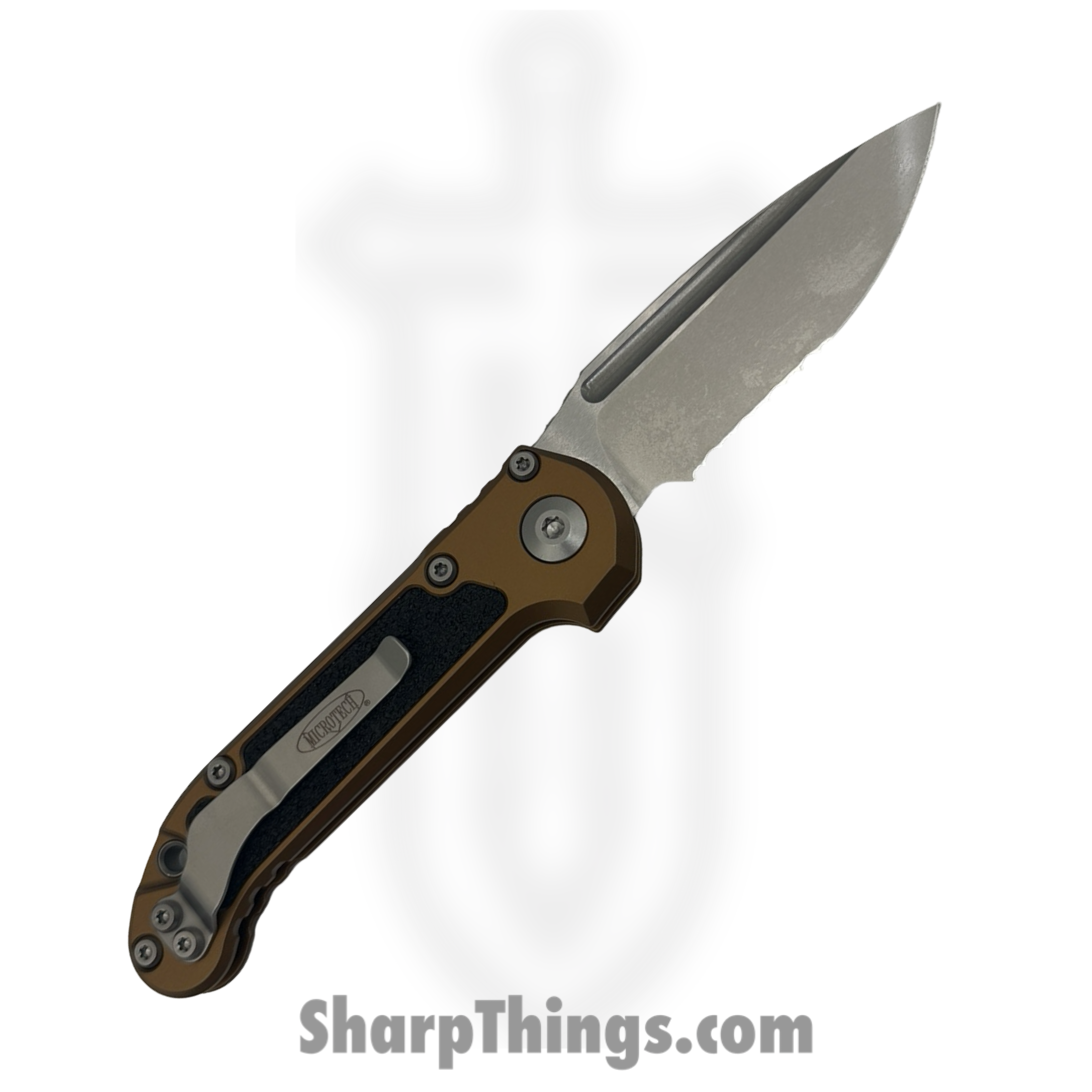 Microtech - 1135-11TA - L.U.D.T. Gen III - Automatic Knife - M390MK Stonewash Drop Point P/S - Aluminum - Tan - Image 2