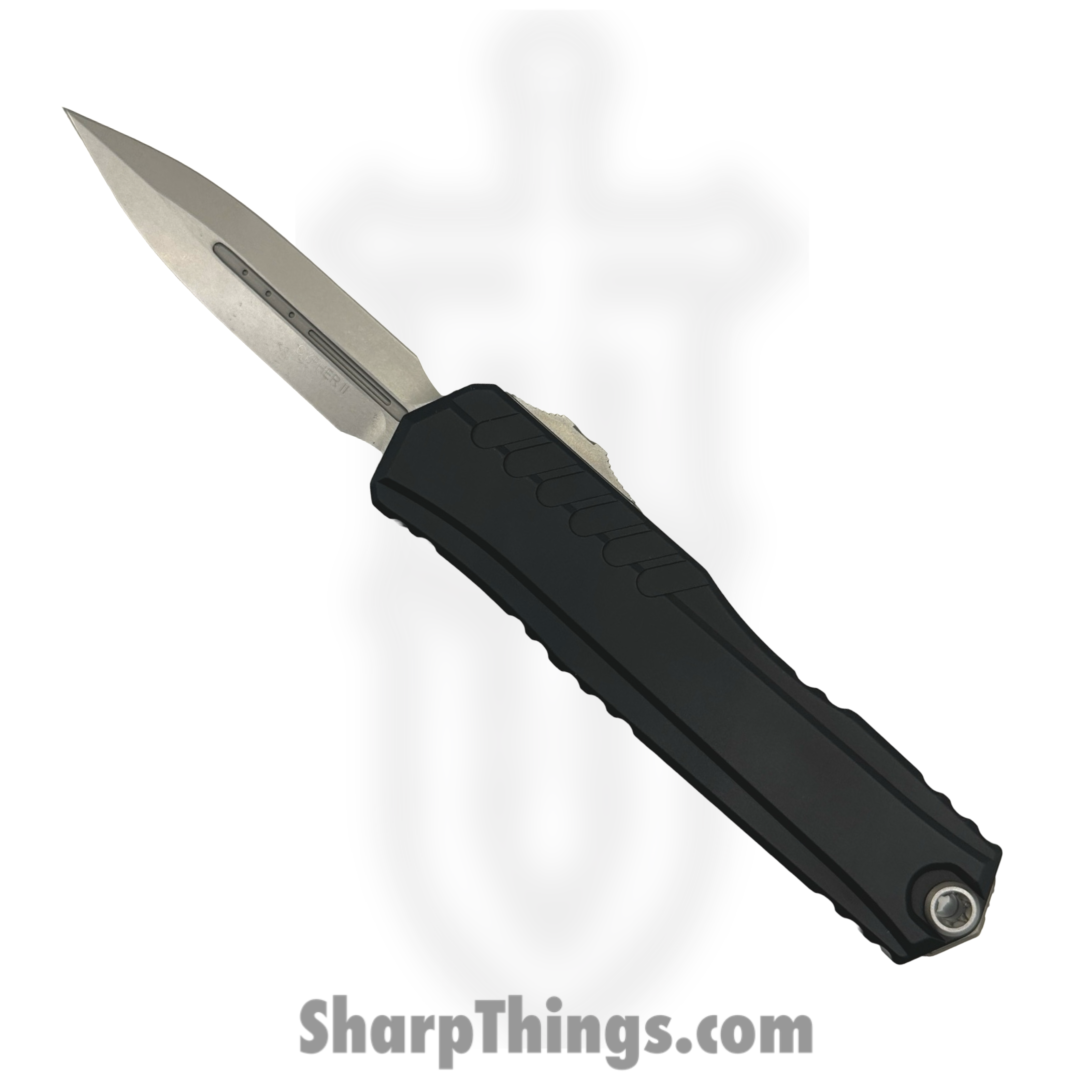 Microtech - 1242-10 - Cypher II - OTF Auto - M390MK Stonewash Dagger - 6061-T6 Aluminum - Black