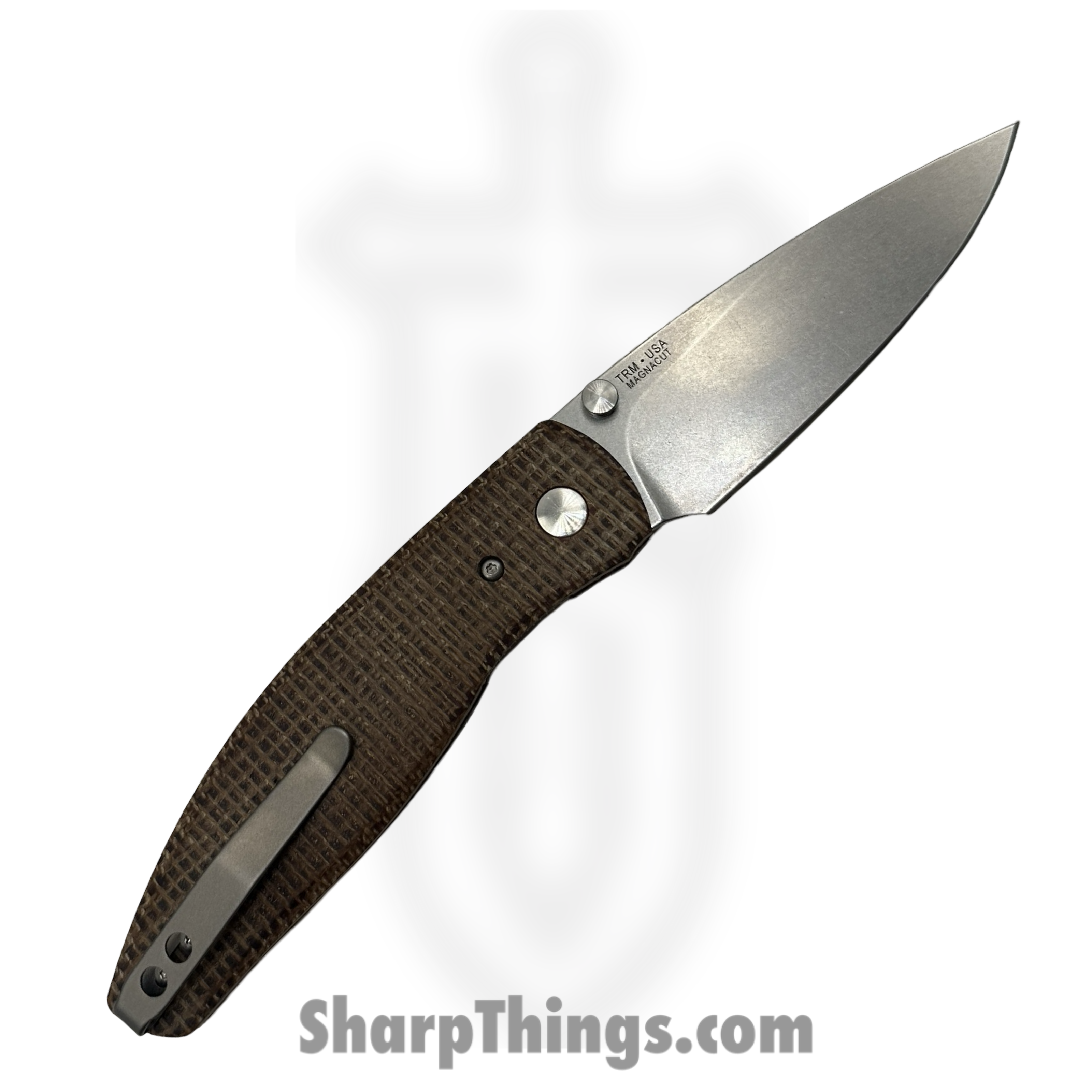 TRM - Atom-MC-FL-MIC - Atom Linerlock - Folding Knife - CPM MagnaCut Stonewash Drop Point - Burlap Micarta - Brown - Image 2