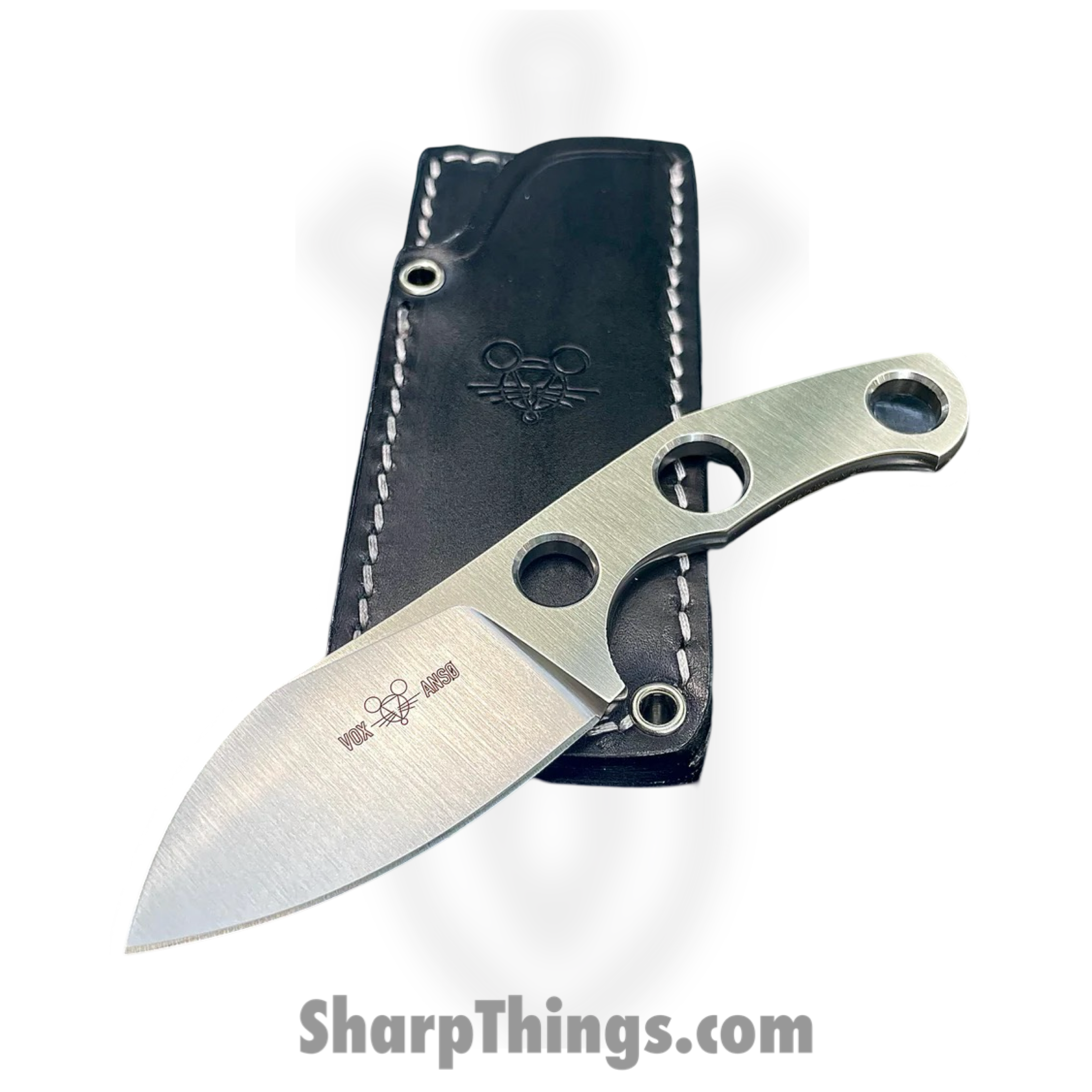 GiantMouse - GMF1-F-SATIN - GMF 1 - Fixed Blade Knife - M390 Satin Sheepsfoot - Skeletonized - Silver