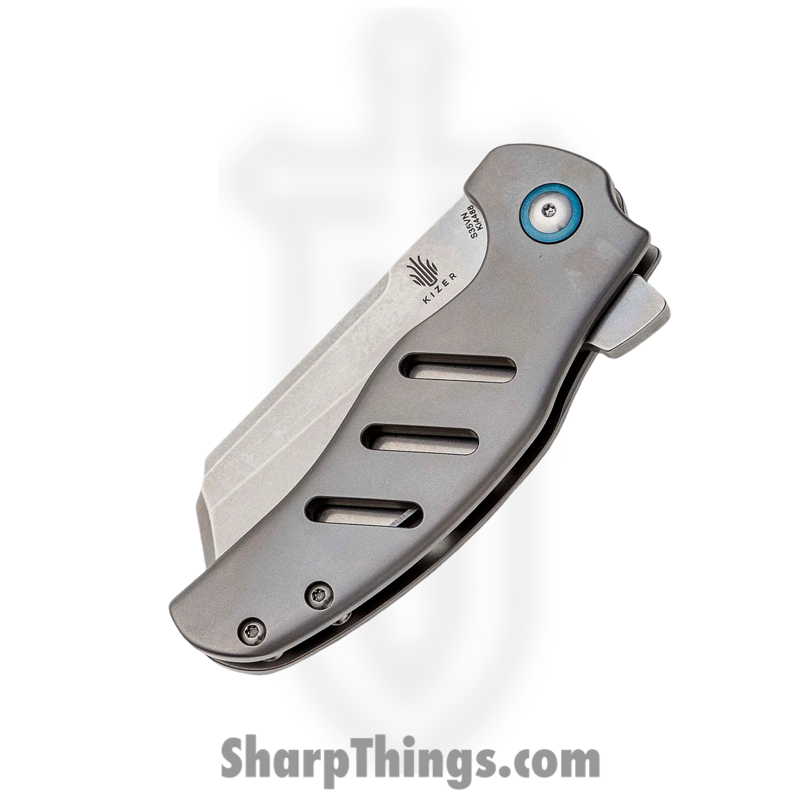 Kizer Cutlery - KI4488 - Chris Conaway c01c - Folding Knife - CPM S35VN Stonewash Sheepsfoot - 6Al4V Titanium - Gray - Image 2
