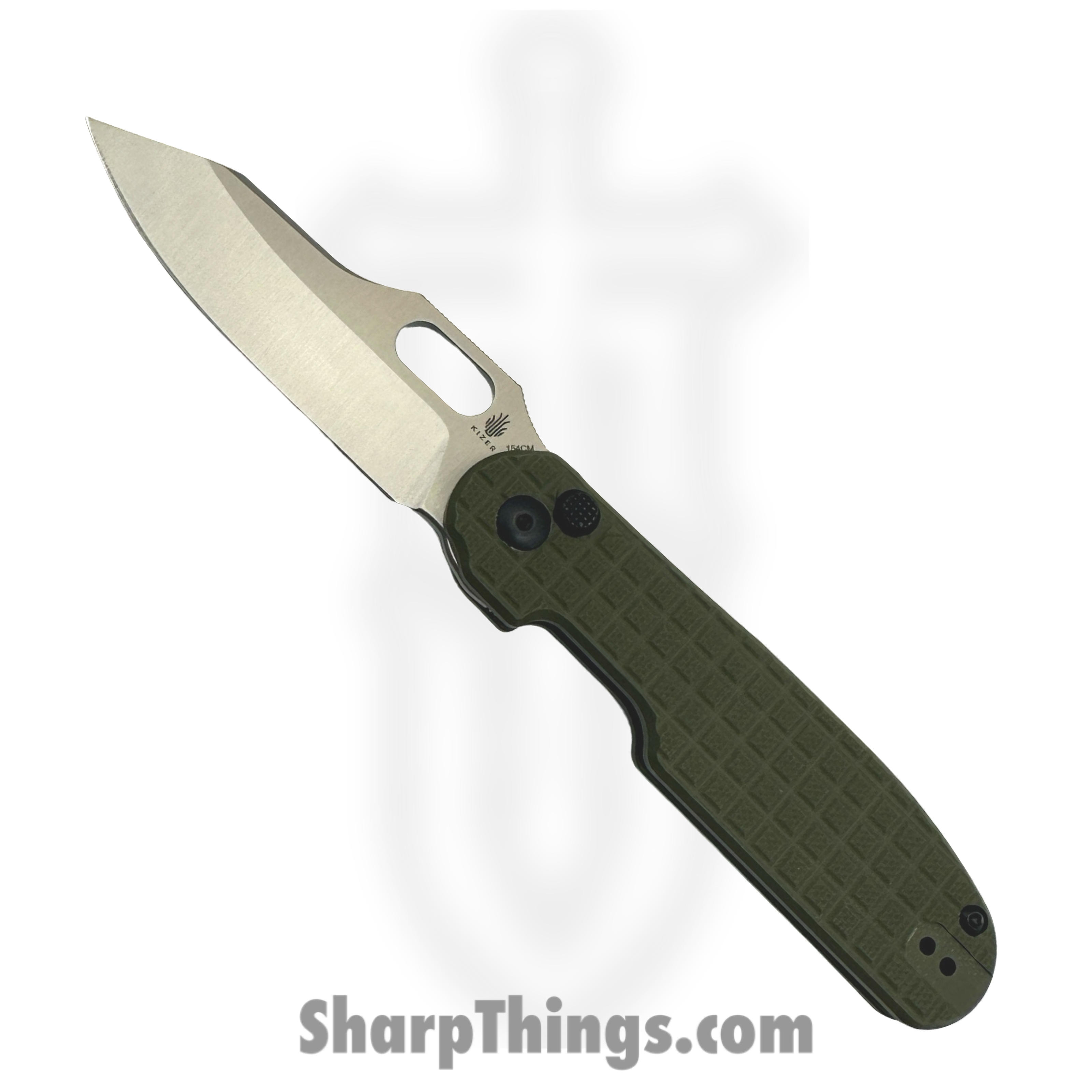 Kizer Cutlery - KIV4562C1 - Cormorant - Folding Knife - 154CM Satin Clip Point - Frag G10 - OD Green