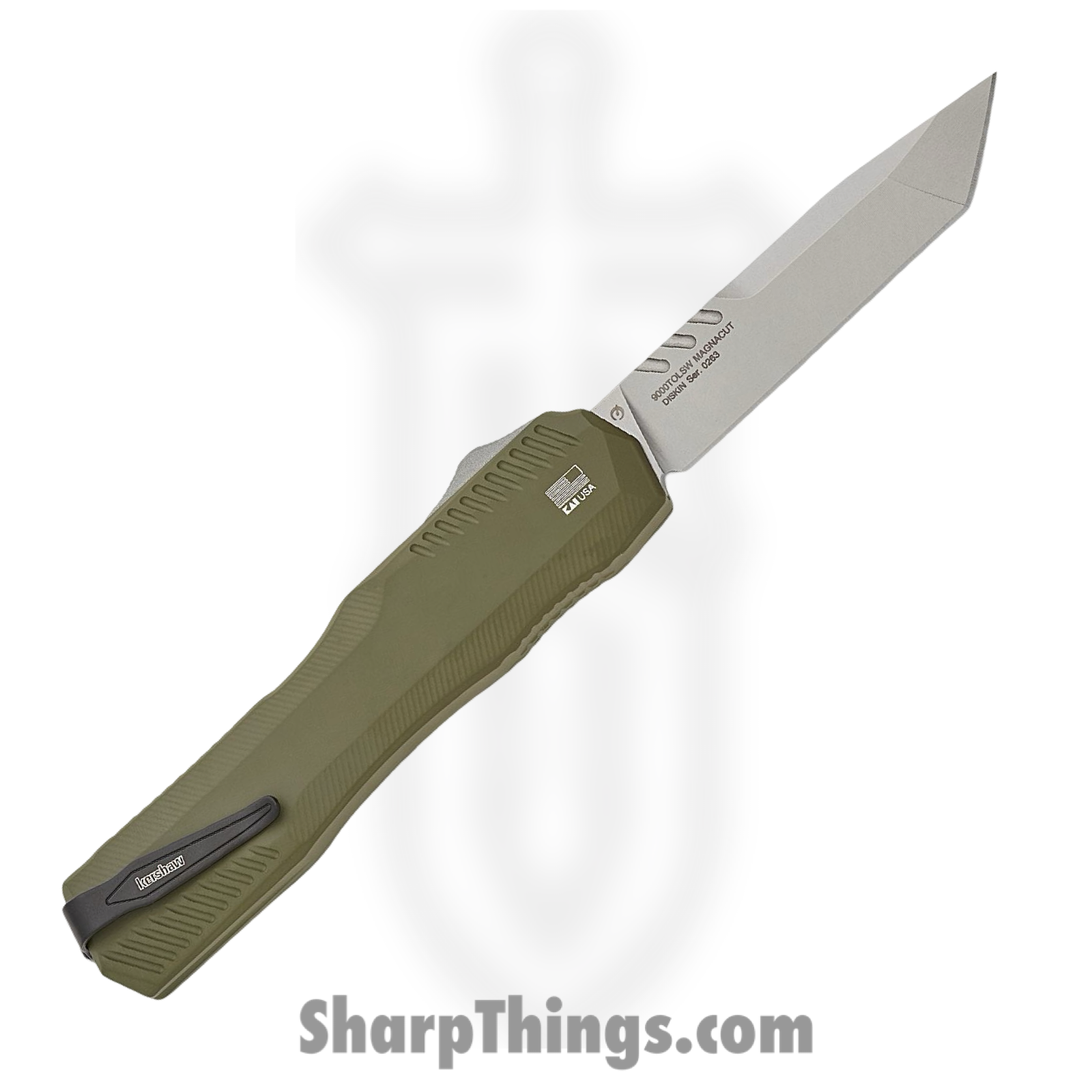 Kershaw - KS9000TOLSW - Livewire - OTF Auto - CPM MagnaCut Stonewash Tanto - 6061-T6 Aluminum - Green - Image 2