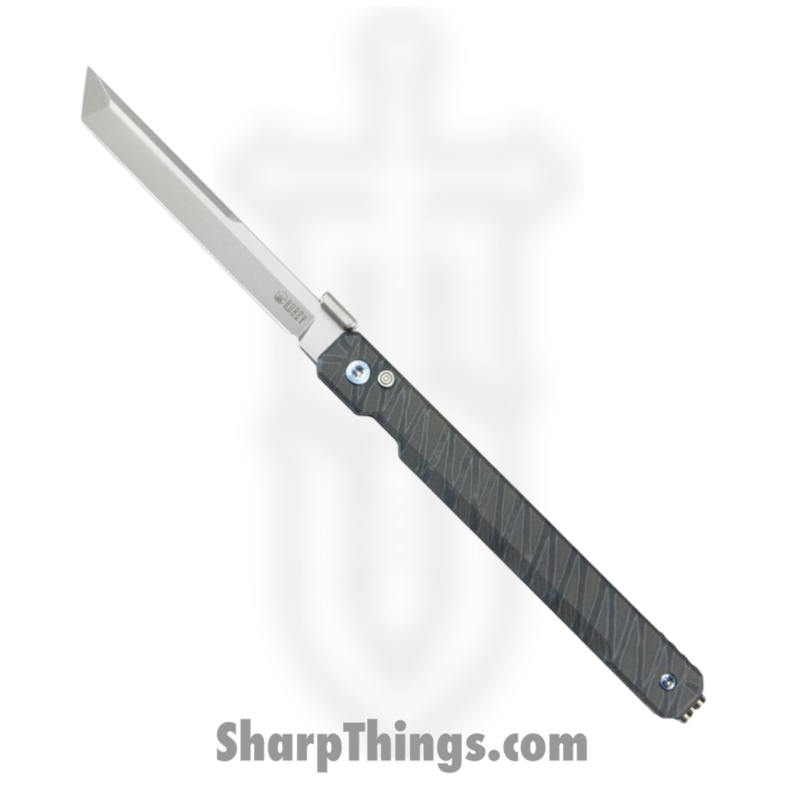 Kubey - KUB243C - Prism - Folding Knife - 14C28N Blasted Tanto - Titanium - Blue/Gray