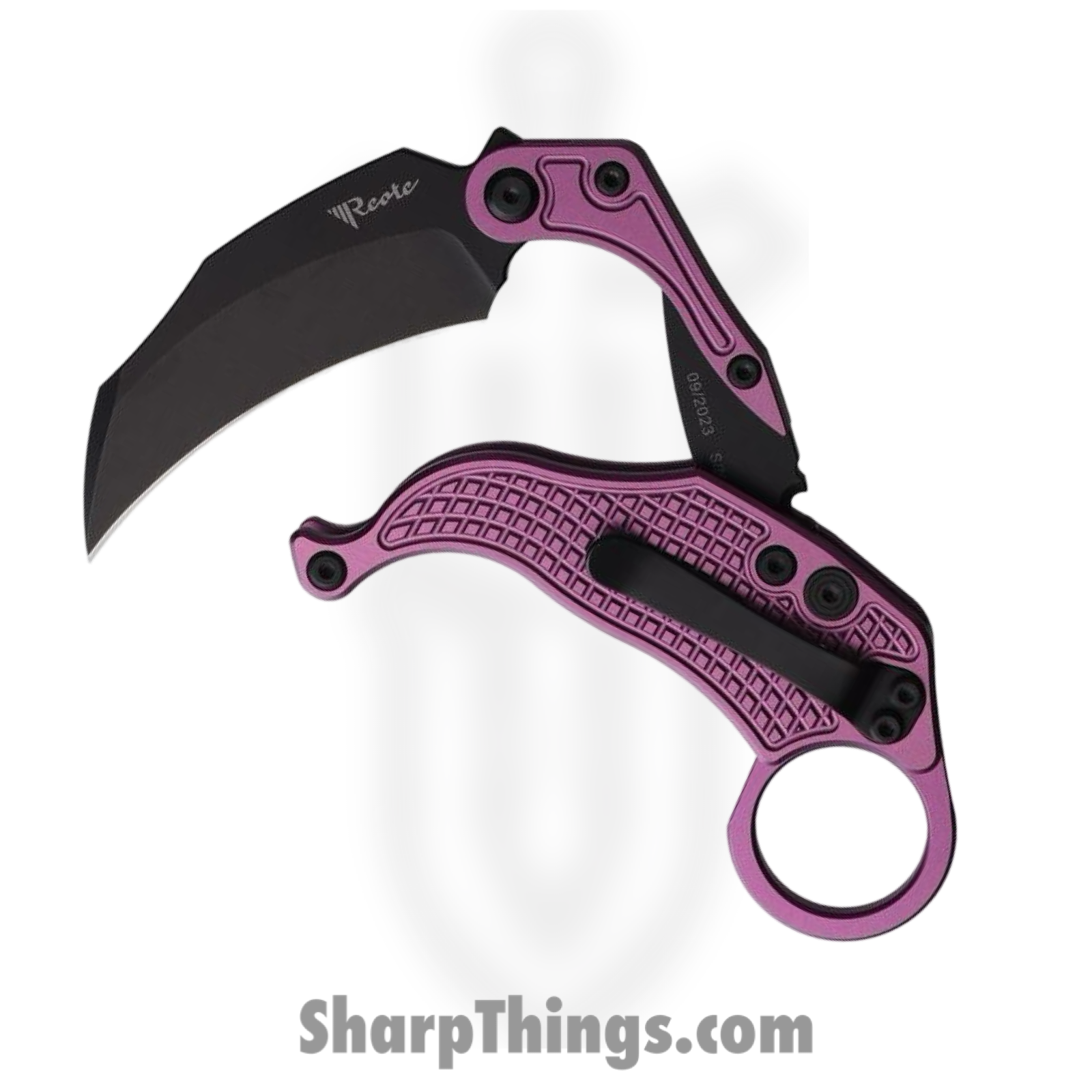 Reate Knives - REA122 - EXO-K - Folding Knife - Bohler N690 Coated Hawkbill - Aluminum - Purple - Image 6