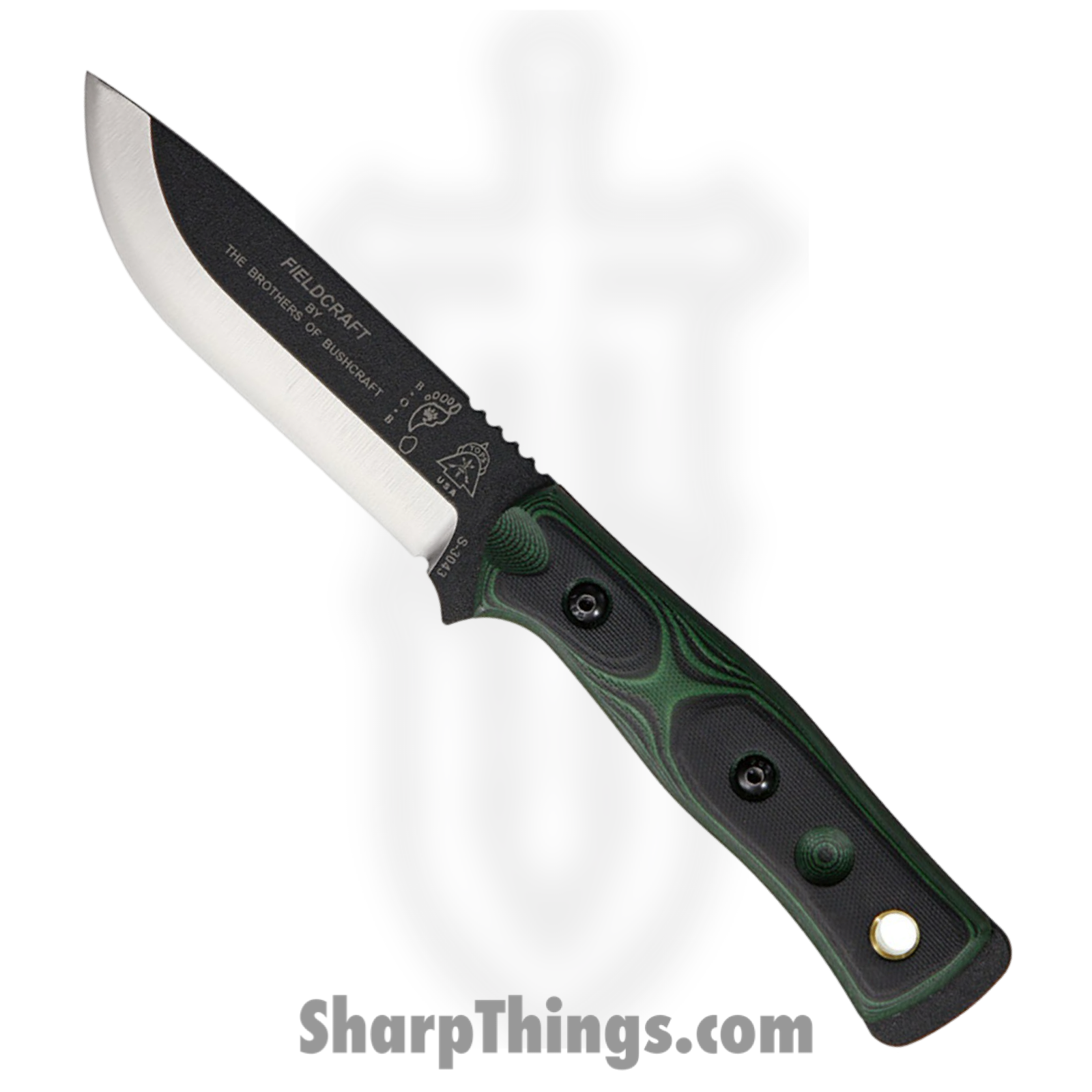 Tops - TPBROSGB - Fieldcraft BOB Hunter - Fixed Blade Knife - 1095 HC Two Tone Drop Point - G10 - Black Green