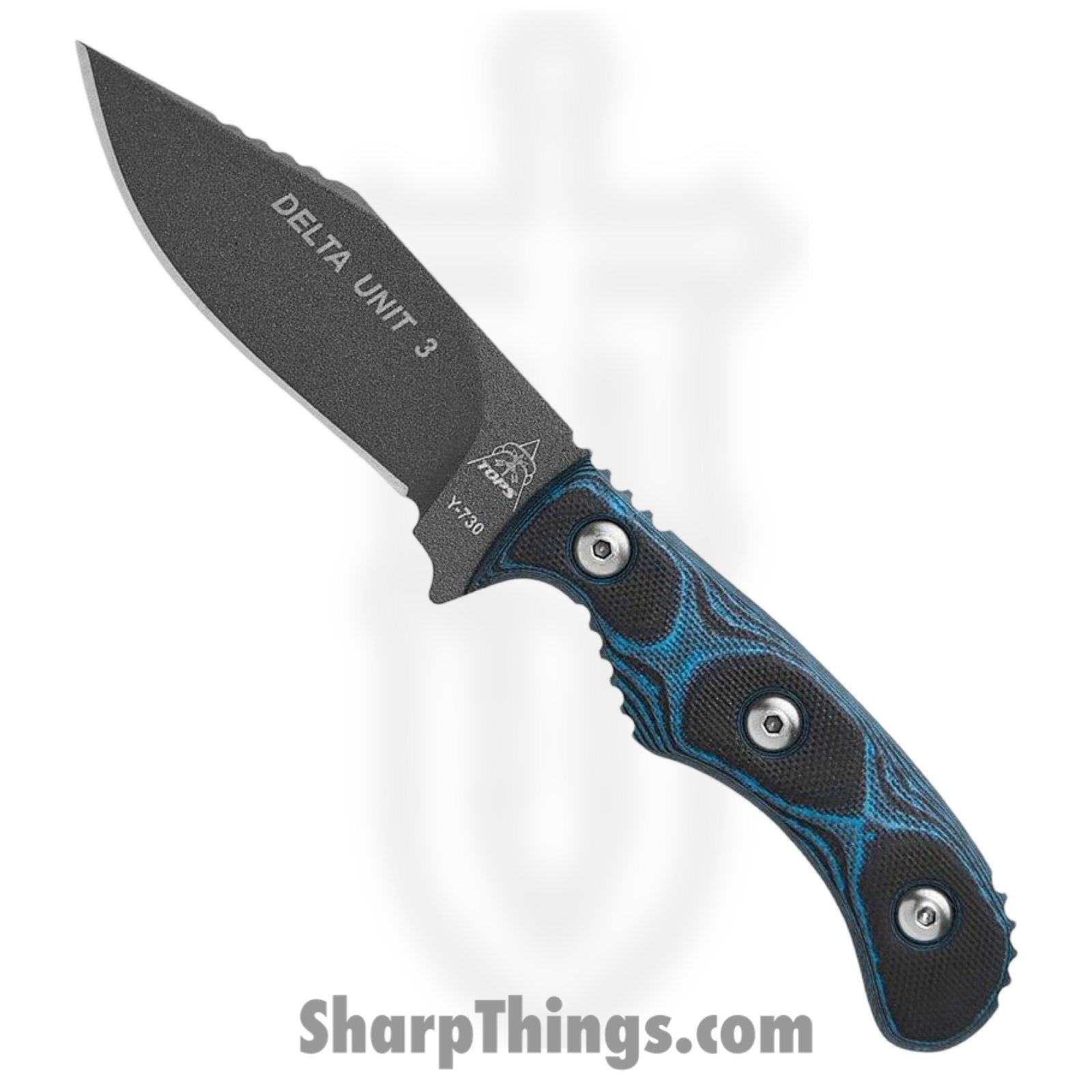 Tops - TPDEUT03 - Delta Unit 3 - Fixed Blade Knife - 1095 HC Coated Hunters Point - G10 - Black Blue