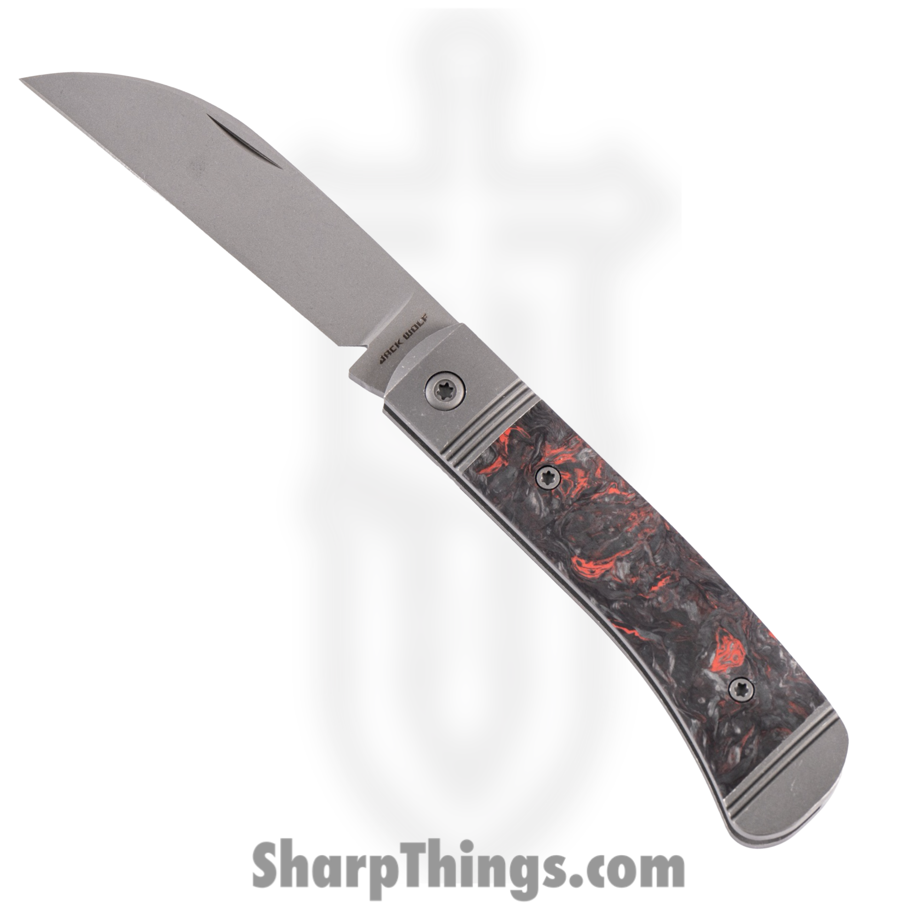 Jack Wolf Knives - Venom-02-FC-DM-RED - Venom Jack - Folding Knife - S90V Blasted Sheepsfoot - FATCarbon - Dark Matter Red