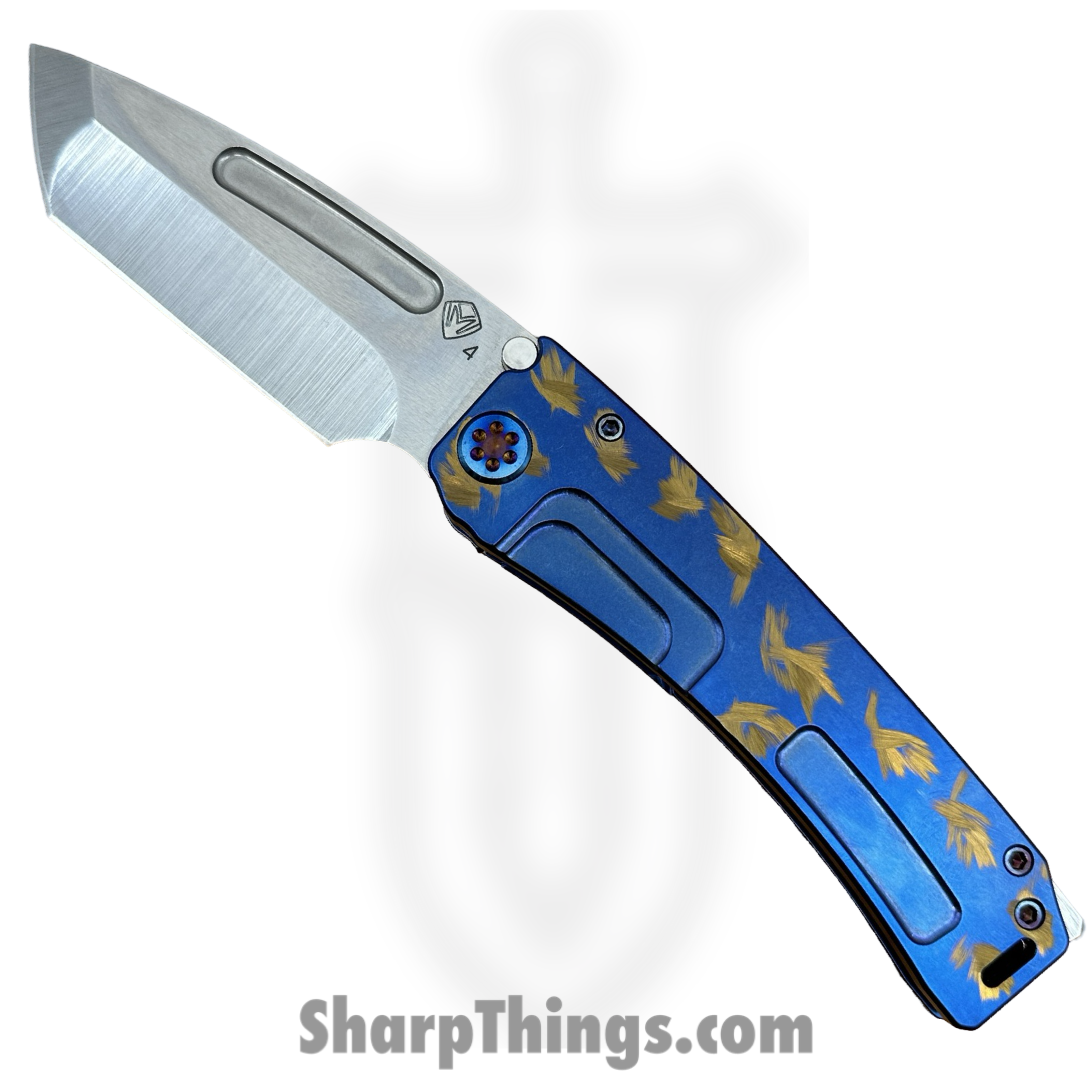 Medford Knife and Tool - 091924A - Marauder-H - Folding Knife - S45VN Tumbled Tanto - Titanium "Birds of Paradise" - Blue Bronze