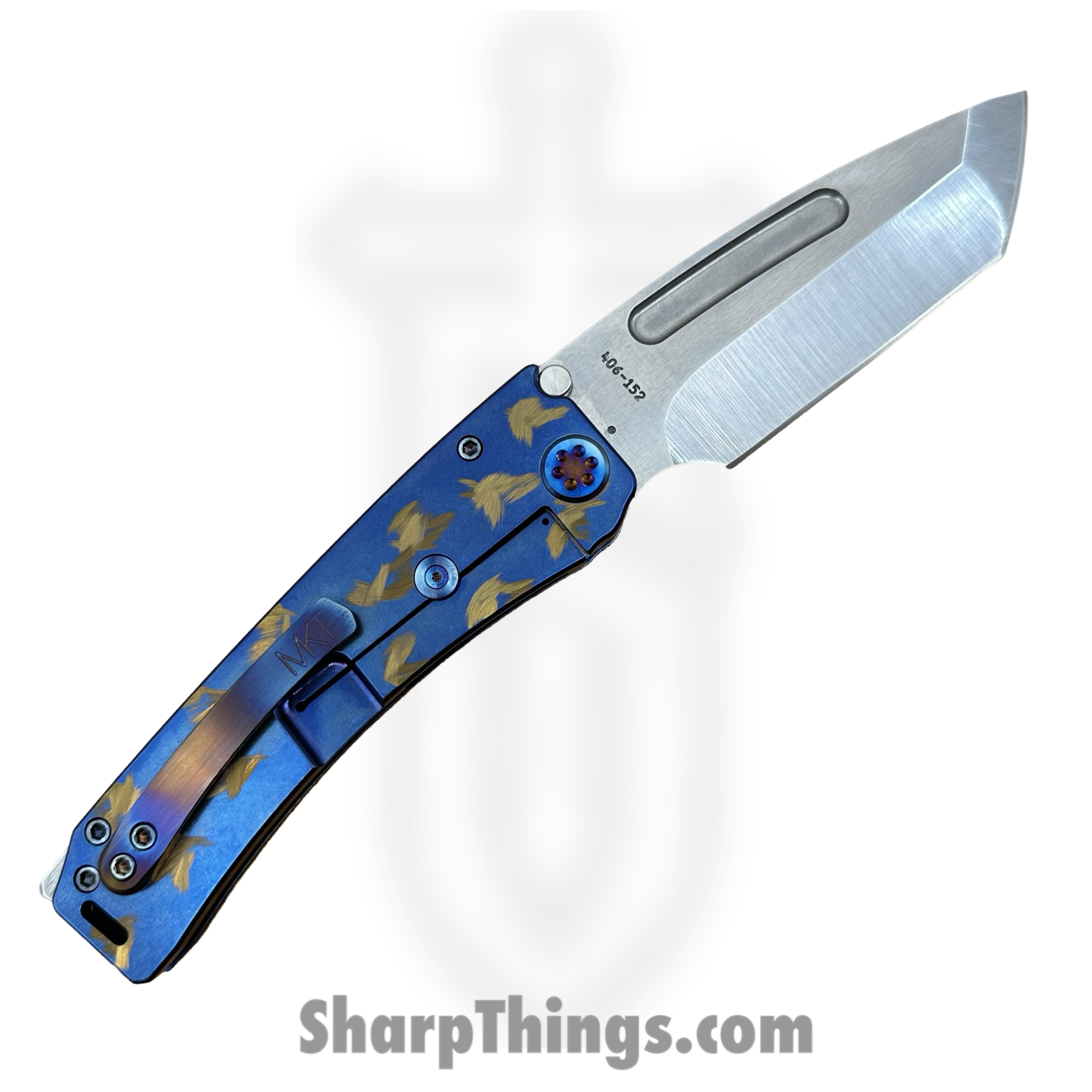 Medford Knife and Tool - 091924A - Marauder-H - Folding Knife - S45VN Tumbled Tanto - Titanium "Birds of Paradise" - Blue Bronze - Image 2