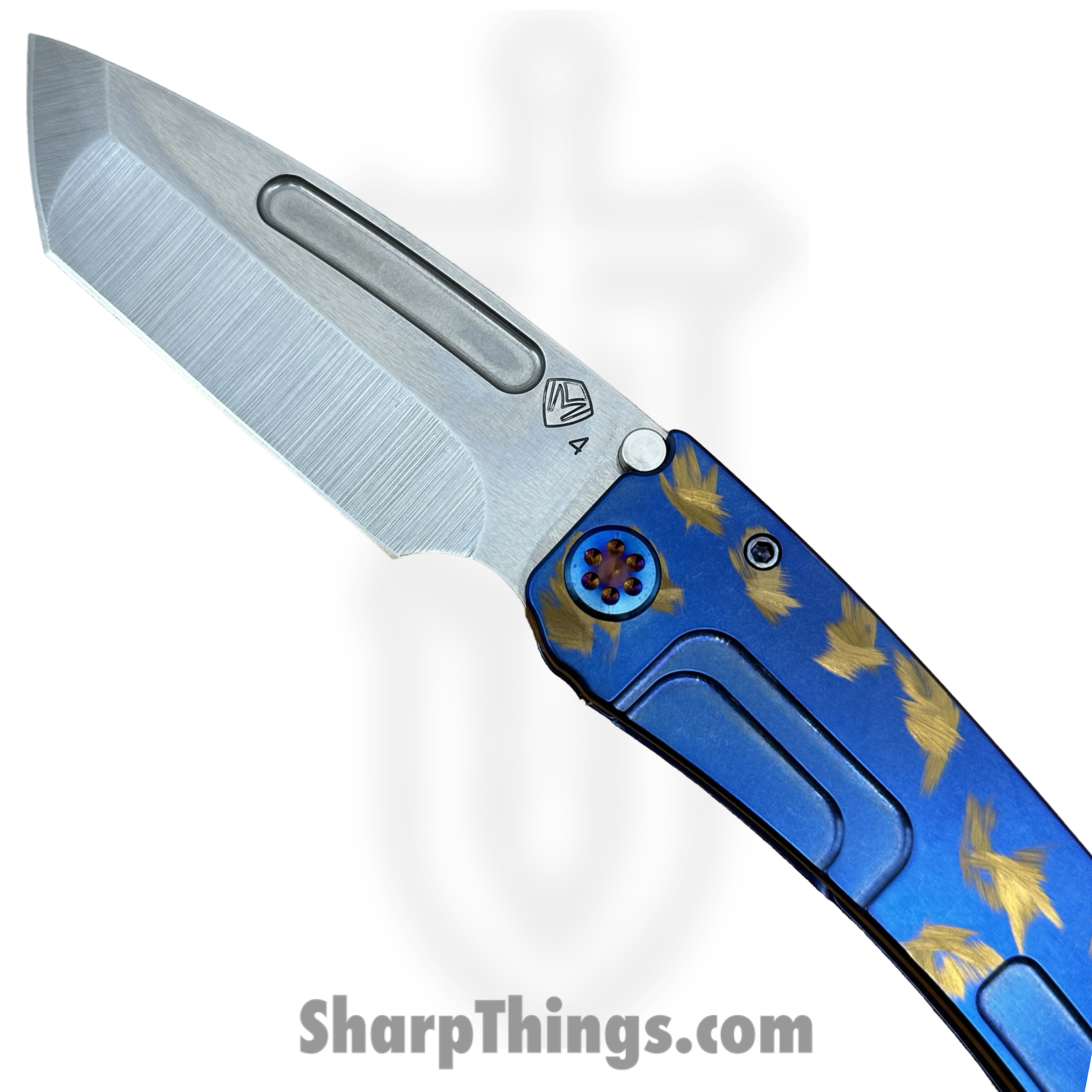 Medford Knife and Tool - 091924A - Marauder-H - Folding Knife - S45VN Tumbled Tanto - Titanium "Birds of Paradise" - Blue Bronze - Image 3