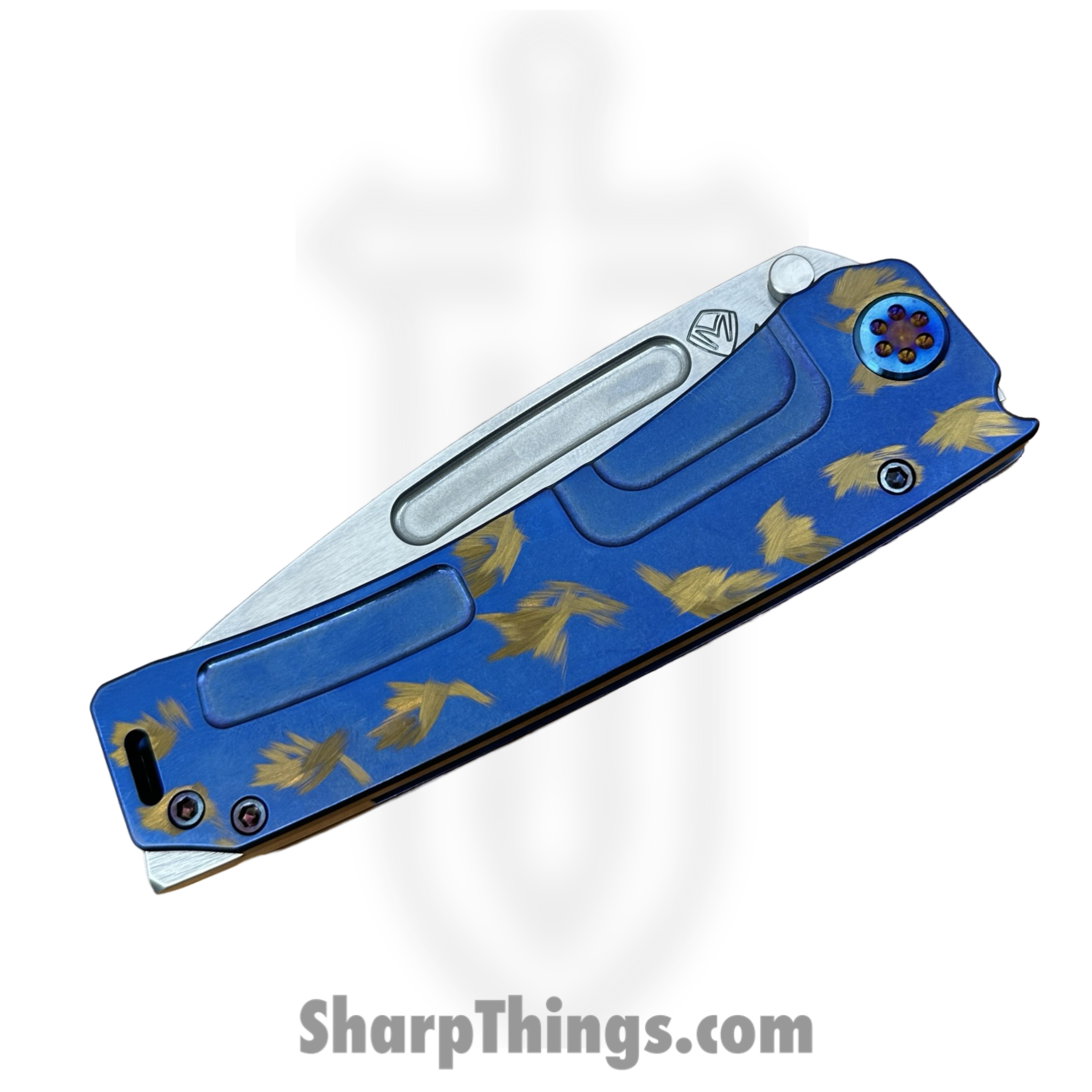 Medford Knife and Tool - 091924A - Marauder-H - Folding Knife - S45VN Tumbled Tanto - Titanium "Birds of Paradise" - Blue Bronze - Image 4