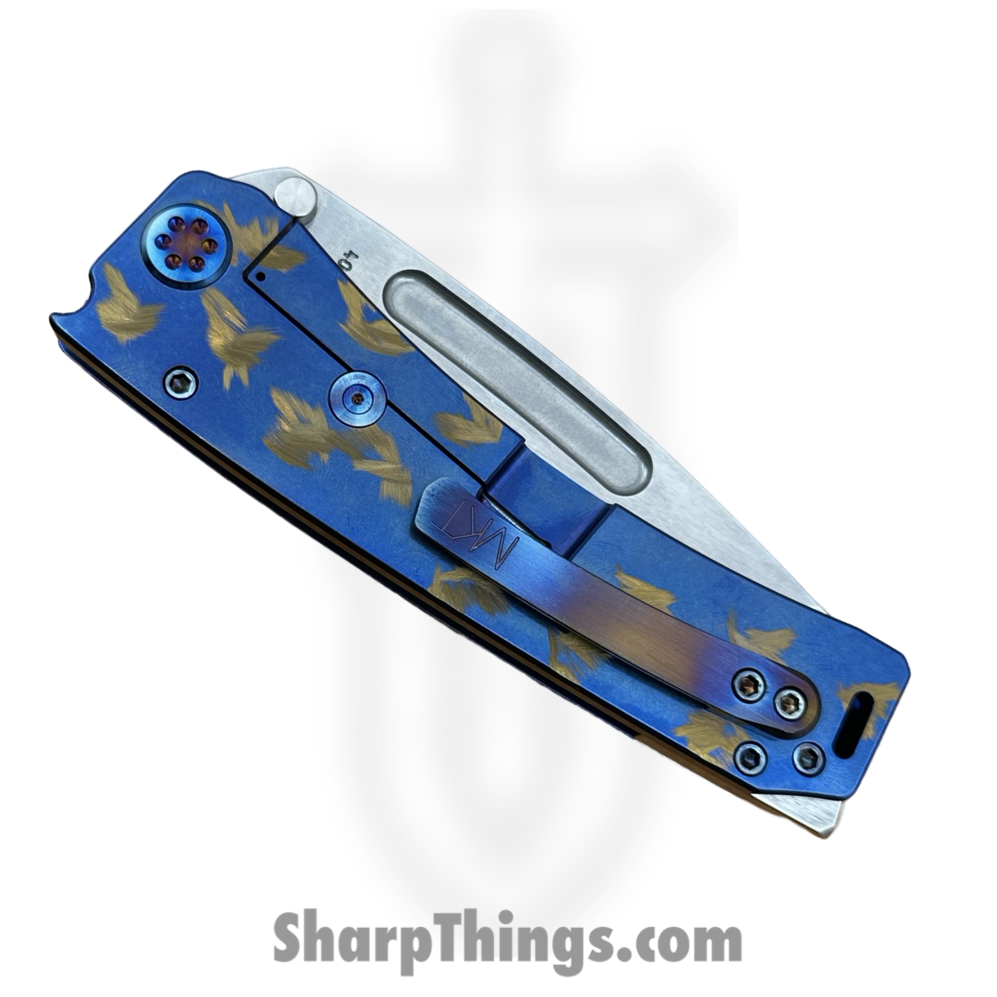Medford Knife and Tool - 091924A - Marauder-H - Folding Knife - S45VN Tumbled Tanto - Titanium "Birds of Paradise" - Blue Bronze - Image 5