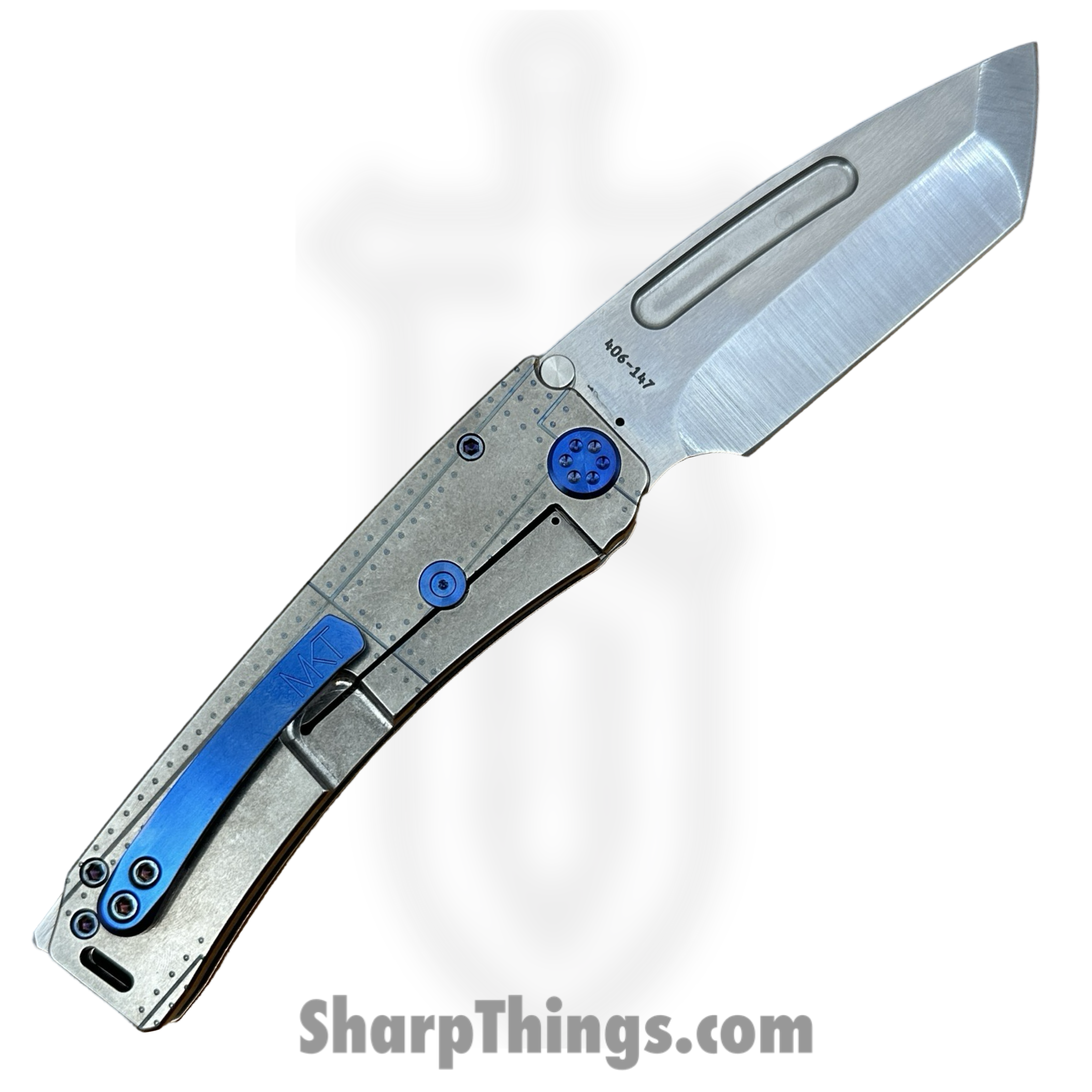 Medford Knife and Tool - 091924B - Marauder-H - Folding Knife - S45VN Tumbled Tanto - Titanium "Star-N-Bars w/ Rivets" - Natural - Image 2