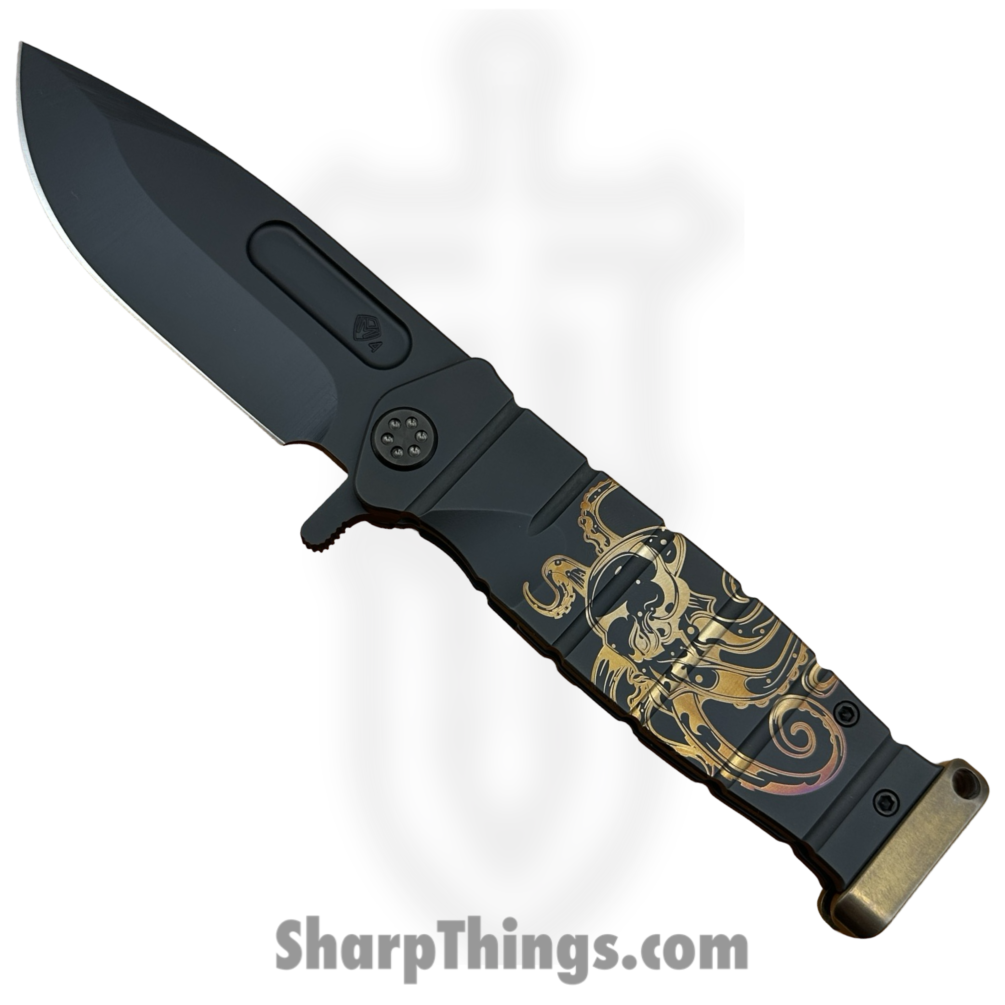 Medford Knife and Tool - 091924E - USMC FF - Folding Knife - S45VN Coated Drop Point - Titanium "Steampunk Octopus" - Black Bronze