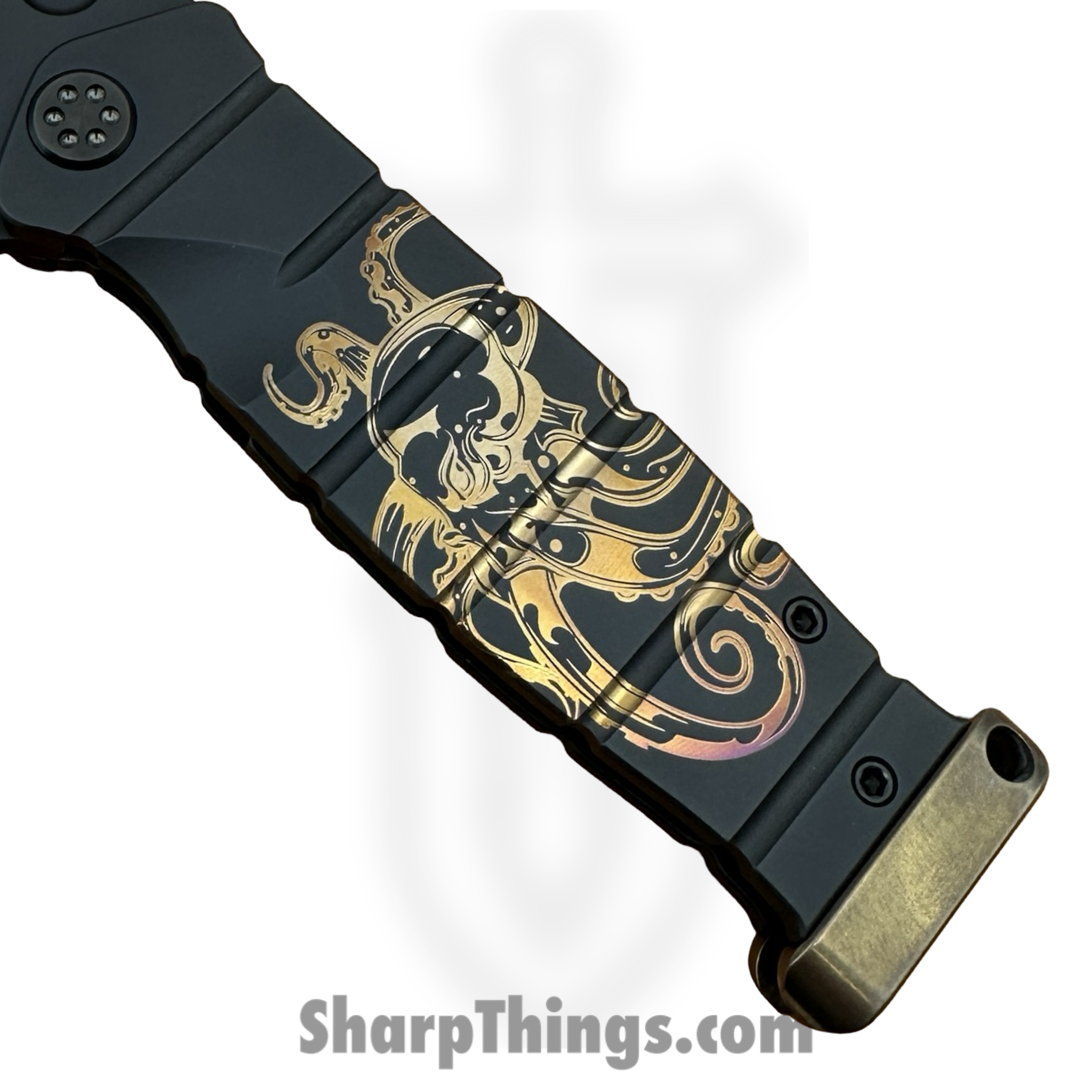 Medford Knife and Tool - 091924E - USMC FF - Folding Knife - S45VN Coated Drop Point - Titanium "Steampunk Octopus" - Black Bronze - Image 3