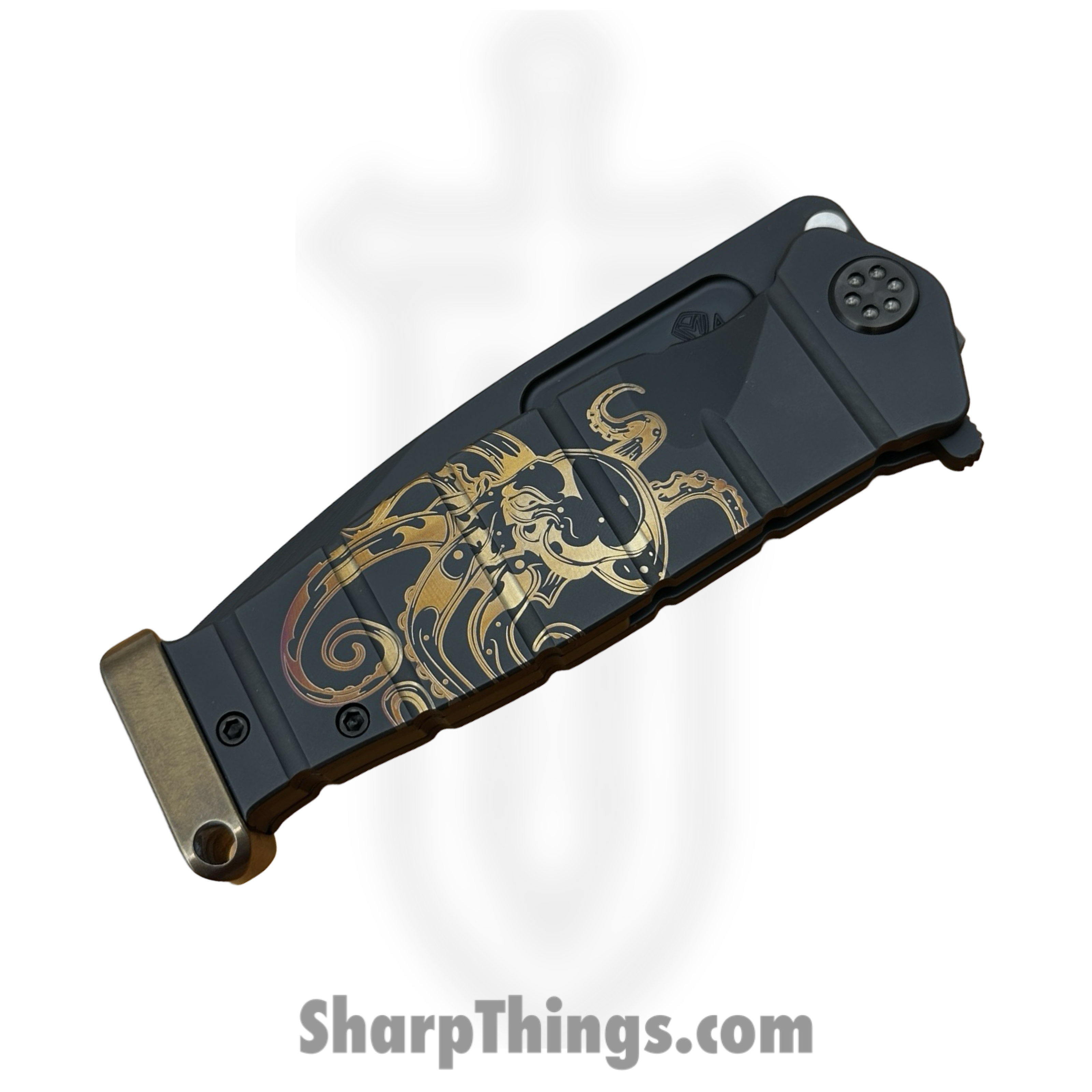 Medford Knife and Tool - 091924E - USMC FF - Folding Knife - S45VN Coated Drop Point - Titanium "Steampunk Octopus" - Black Bronze - Image 4