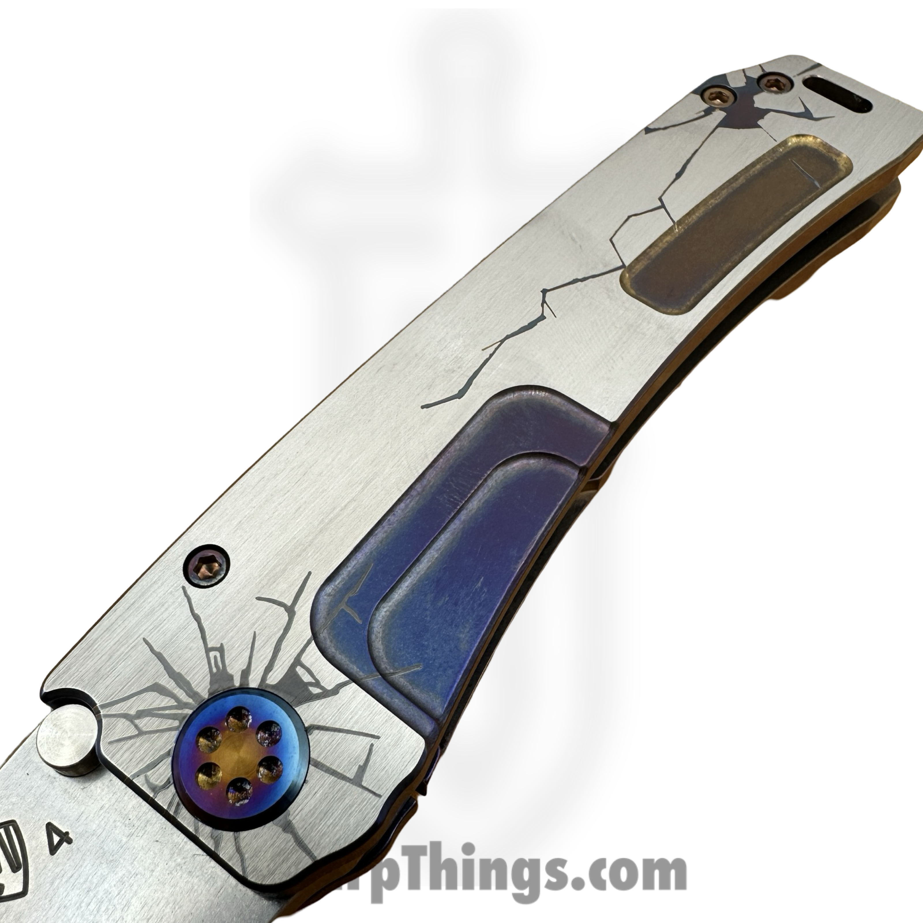 Medford Knife and Tool - 091924K - Marauder-H - Folding Knife - S45VN Tumbled Tanto - Titanium "Cracked Glass" - Multi - Image 3