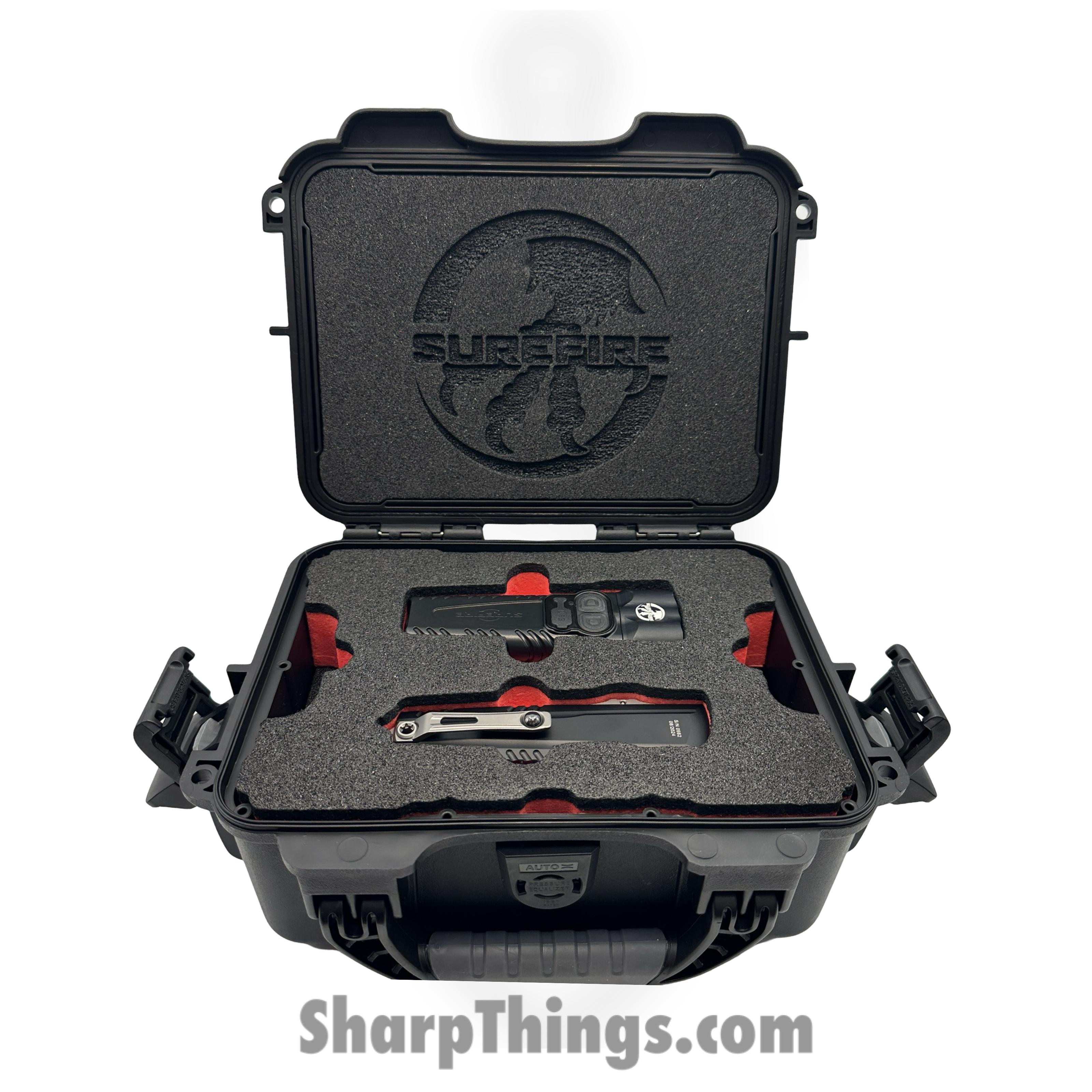 Microtech - 1270-10SET - Luminary and Surefire Stiletto Pro II Set - OTF Auto - M390MK Stonewash Dagger - 6061-T6 Aluminum - Black