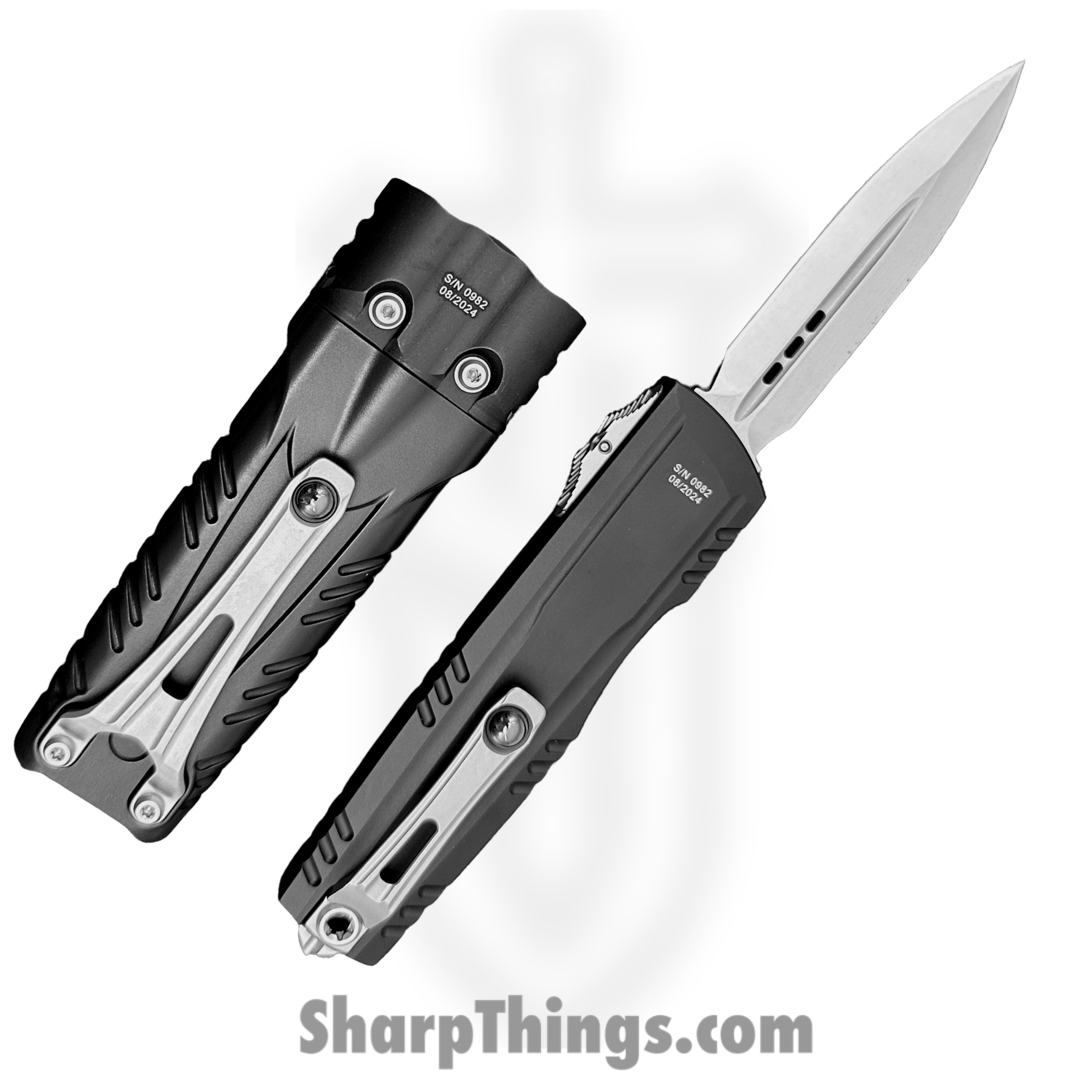 Microtech - 1270-10SET - Luminary and Surefire Stiletto Pro II Set - OTF Auto - M390MK Stonewash Dagger - 6061-T6 Aluminum - Black - Image 5