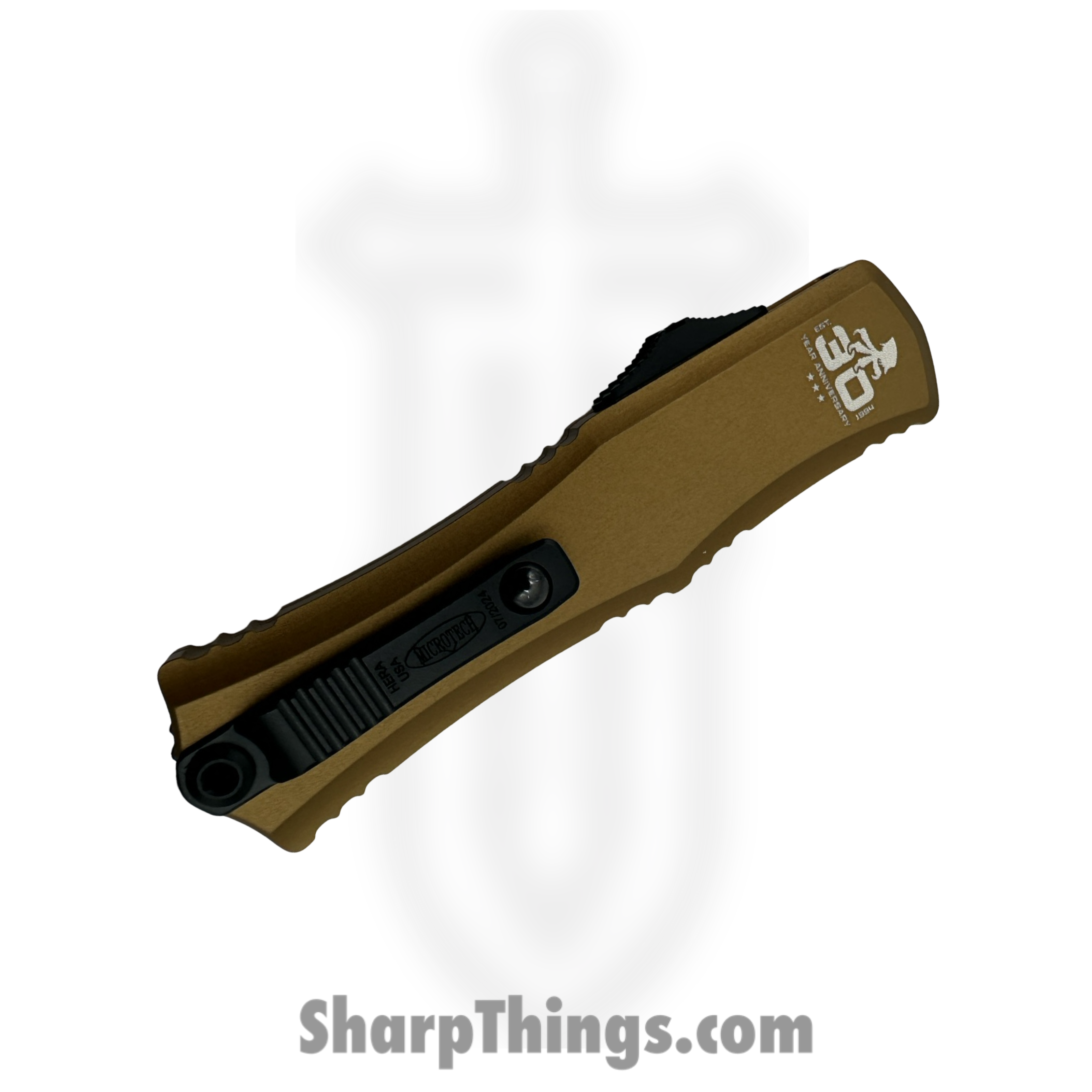 Microtech - 1703M-1TA 30 - Hera II Mini 30th Anniversary - OTF Auto - M390MK Two Tone Drop Point - 6061-T6 Aluminum - Tan - Image 4