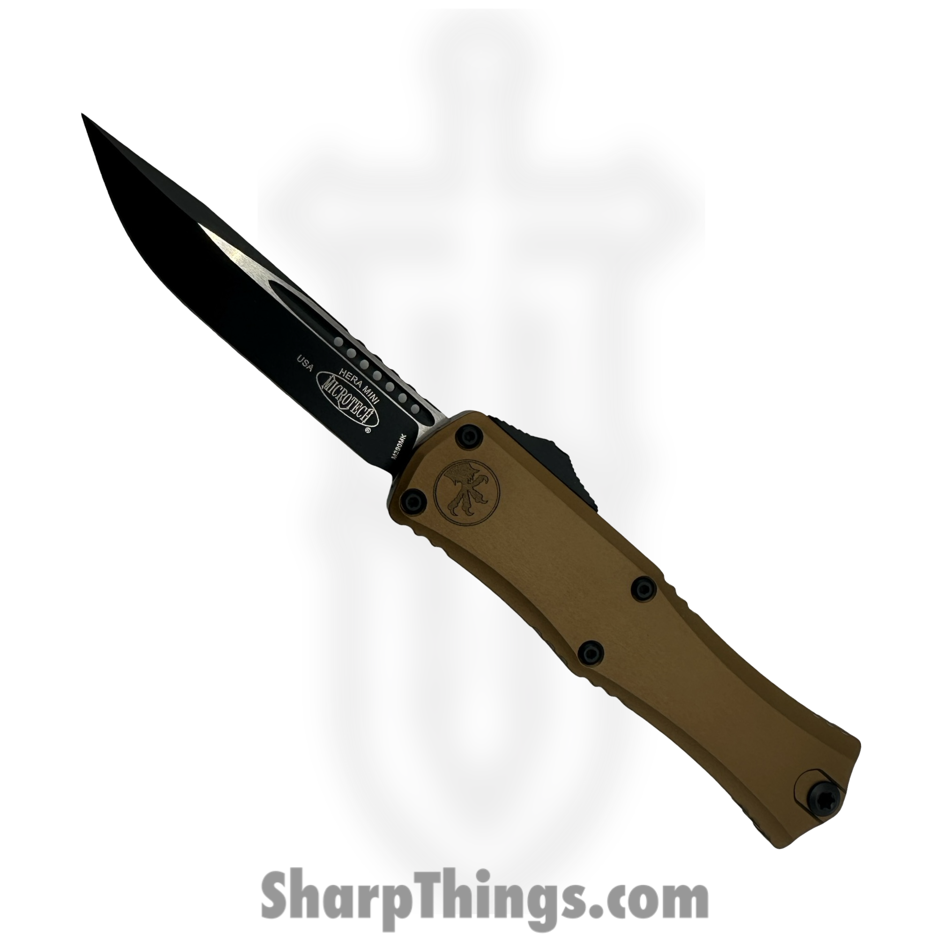 Microtech - 1703M-1TA - Hera II Mini - OTF Auto - M390MK Two Tone Drop Point - 6061-T6 Aluminum - Tan
