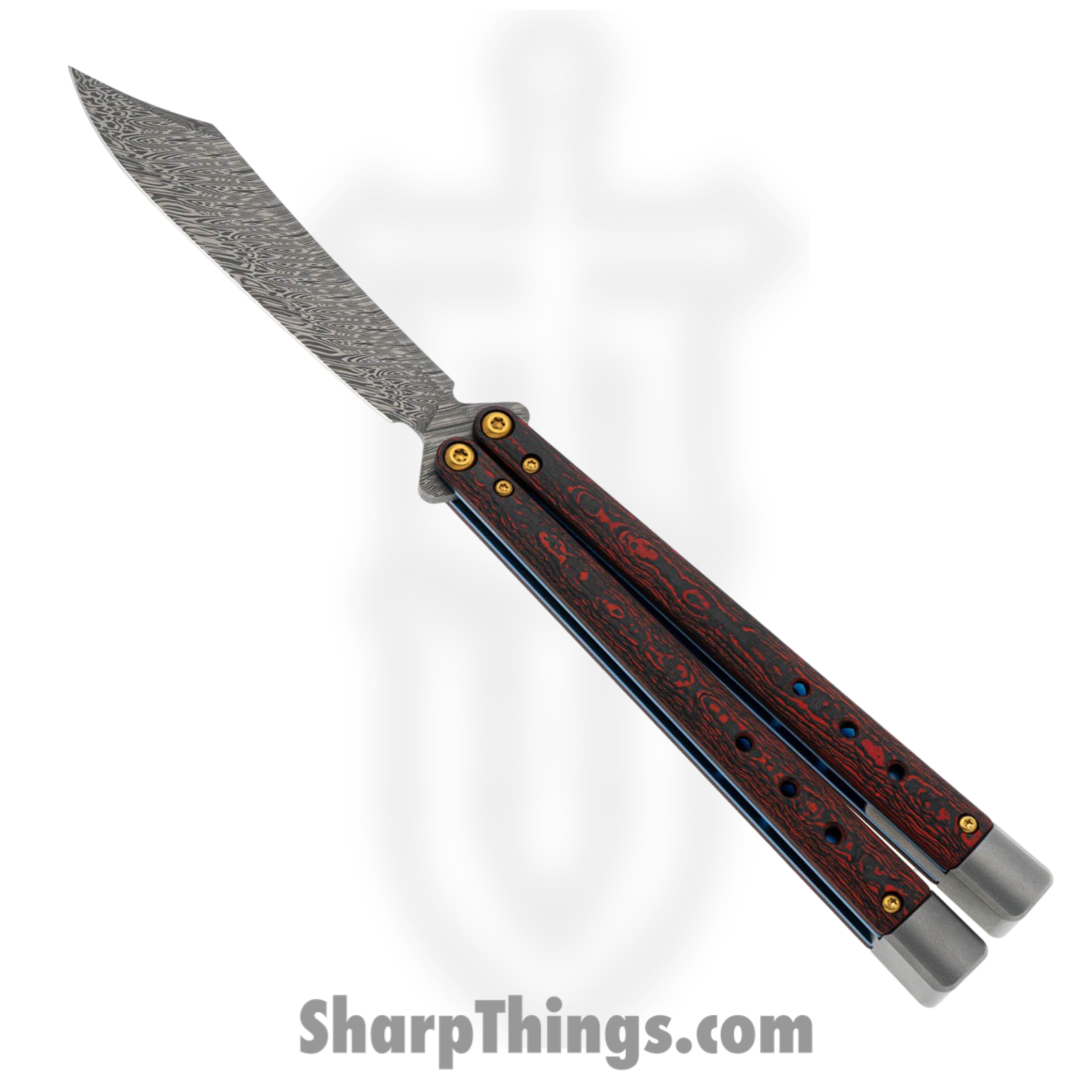 Benchmade - 99-241 - Necron Gold Class - Balisong - Weehawk Damasteel Scimitar - FatCarbon - Lava Flow Red