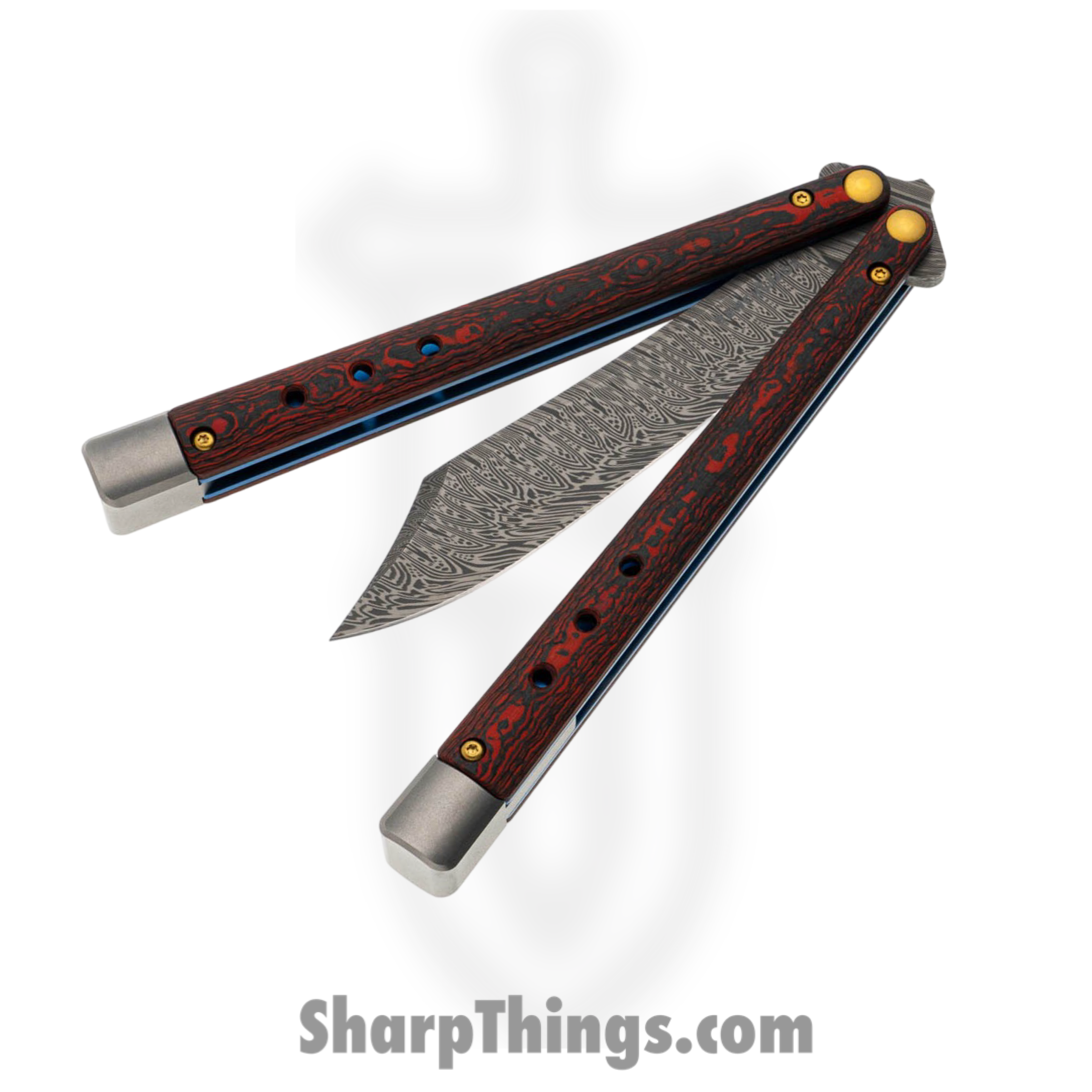 Benchmade - 99-241 - Necron Gold Class - Balisong - Weehawk Damasteel Scimitar - FatCarbon - Lava Flow Red - Image 2