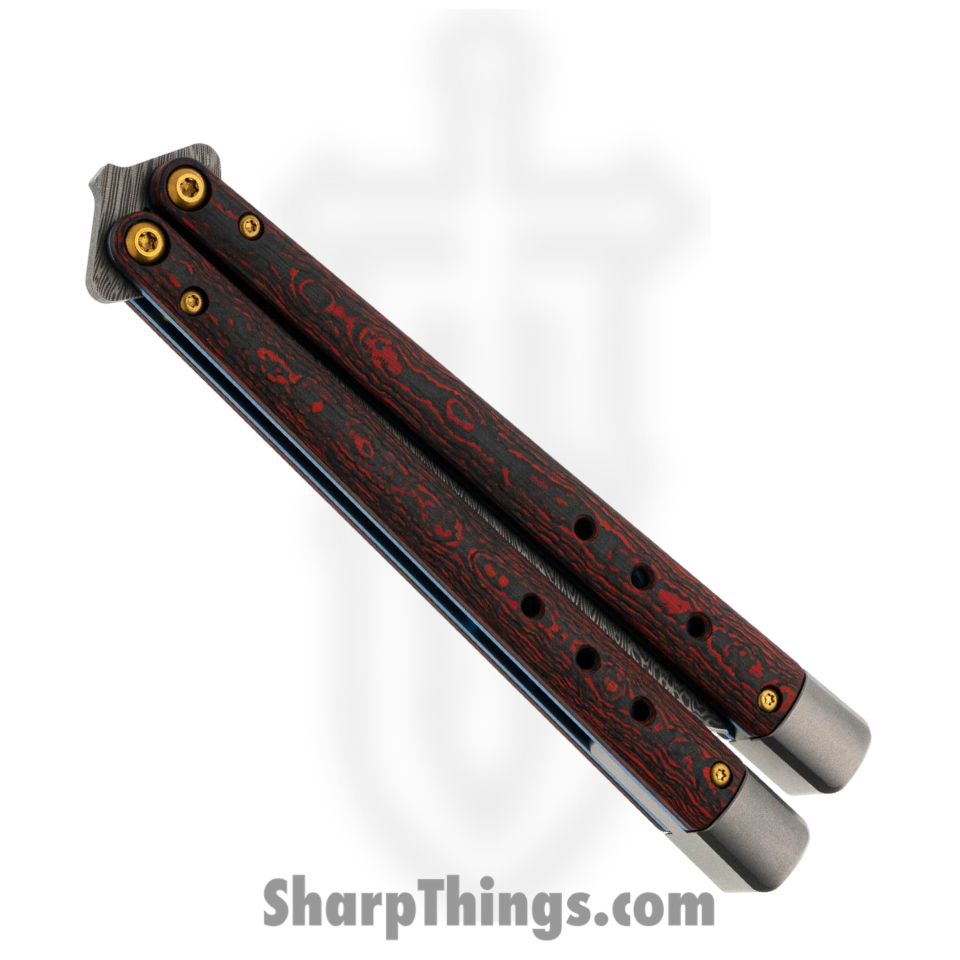 Benchmade - 99-241 - Necron Gold Class - Balisong - Weehawk Damasteel Scimitar - FatCarbon - Lava Flow Red - Image 3