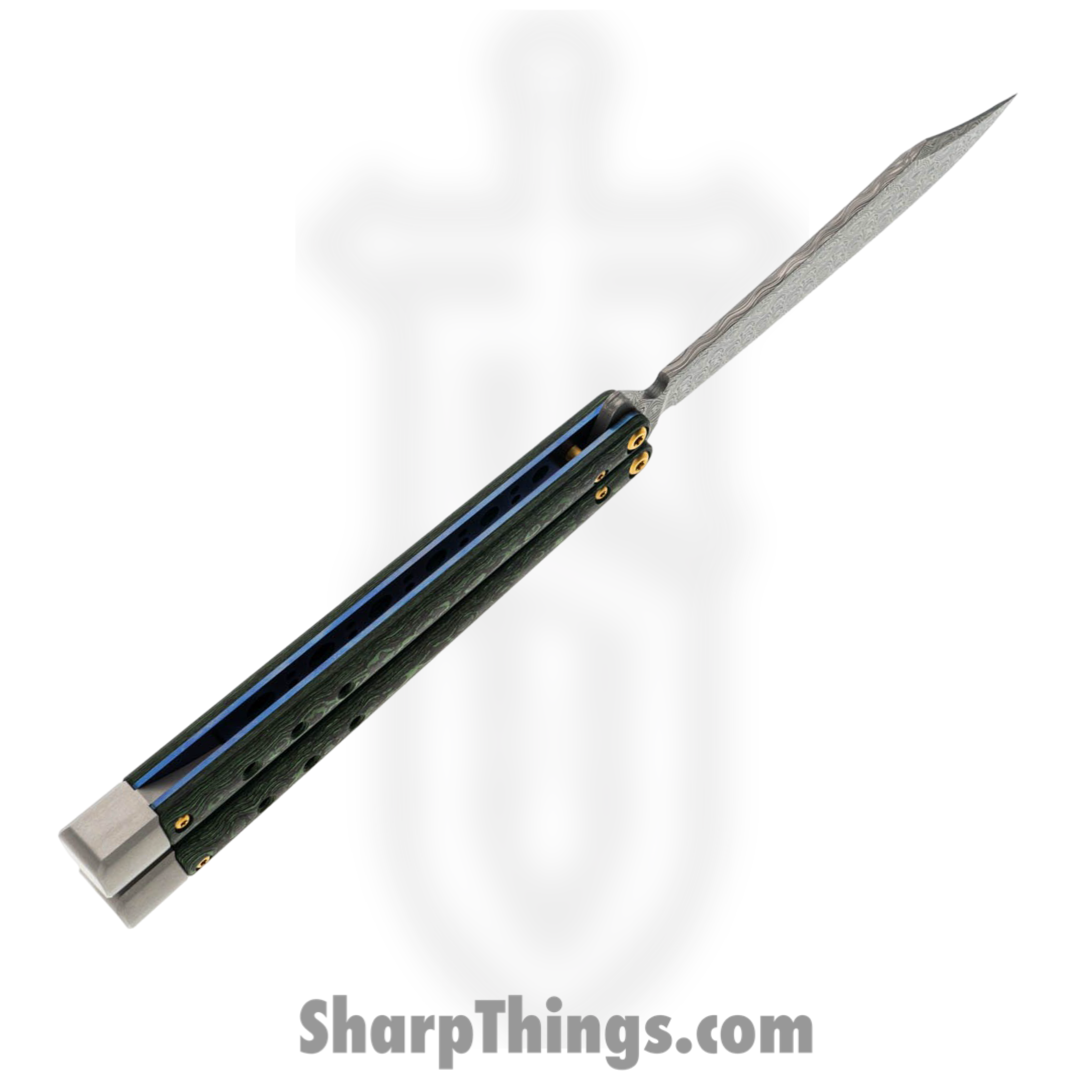 Benchmade - 99-242 - Necron Gold Class - Balisong - Monarch Damasteel Scimitar - FatCarbon - Jungle Wear Green - Image 3