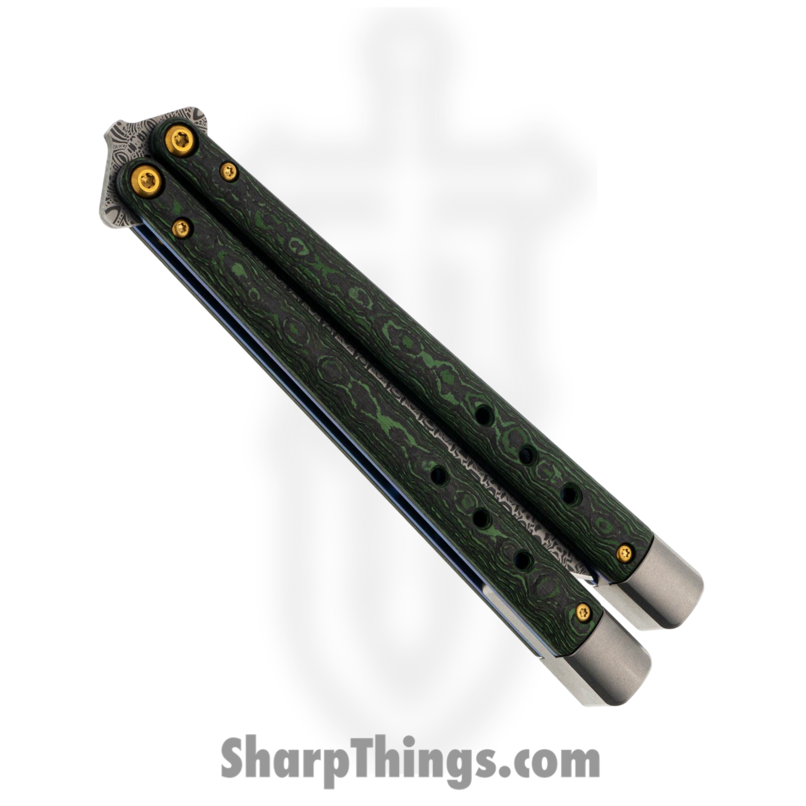 Benchmade - 99-242 - Necron Gold Class - Balisong - Monarch Damasteel Scimitar - FatCarbon - Jungle Wear Green - Image 4