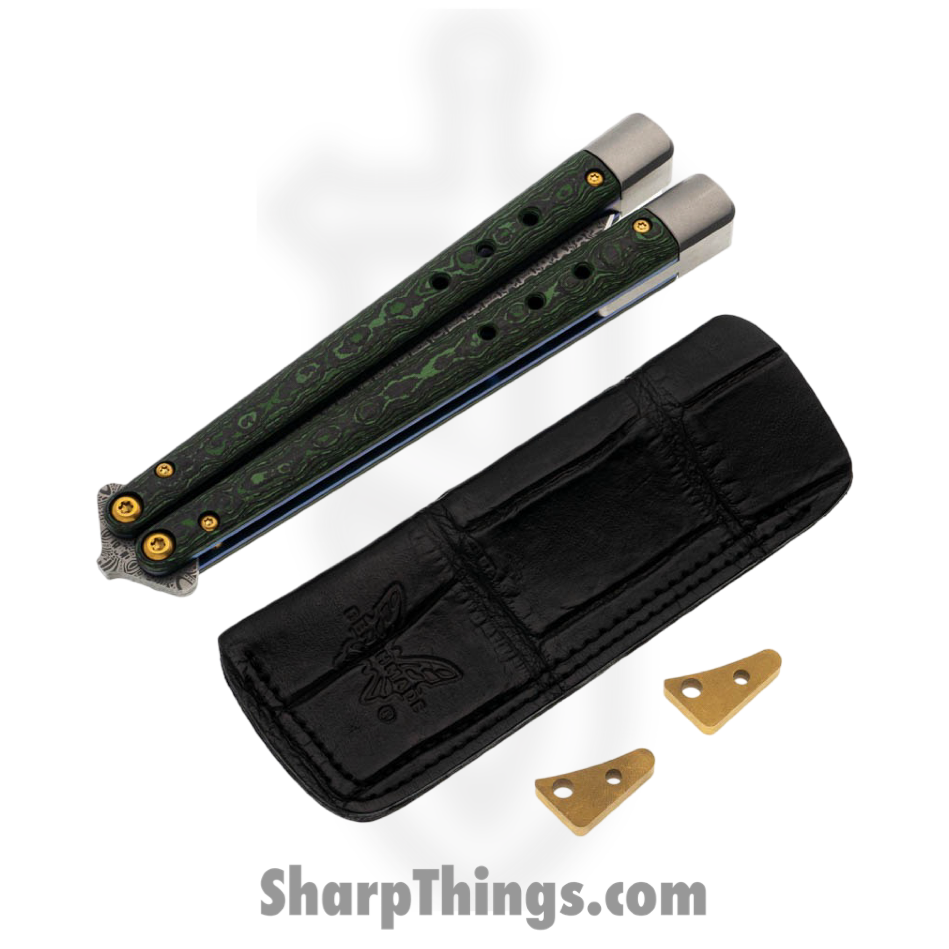 Benchmade - 99-242 - Necron Gold Class - Balisong - Monarch Damasteel Scimitar - FatCarbon - Jungle Wear Green - Image 5