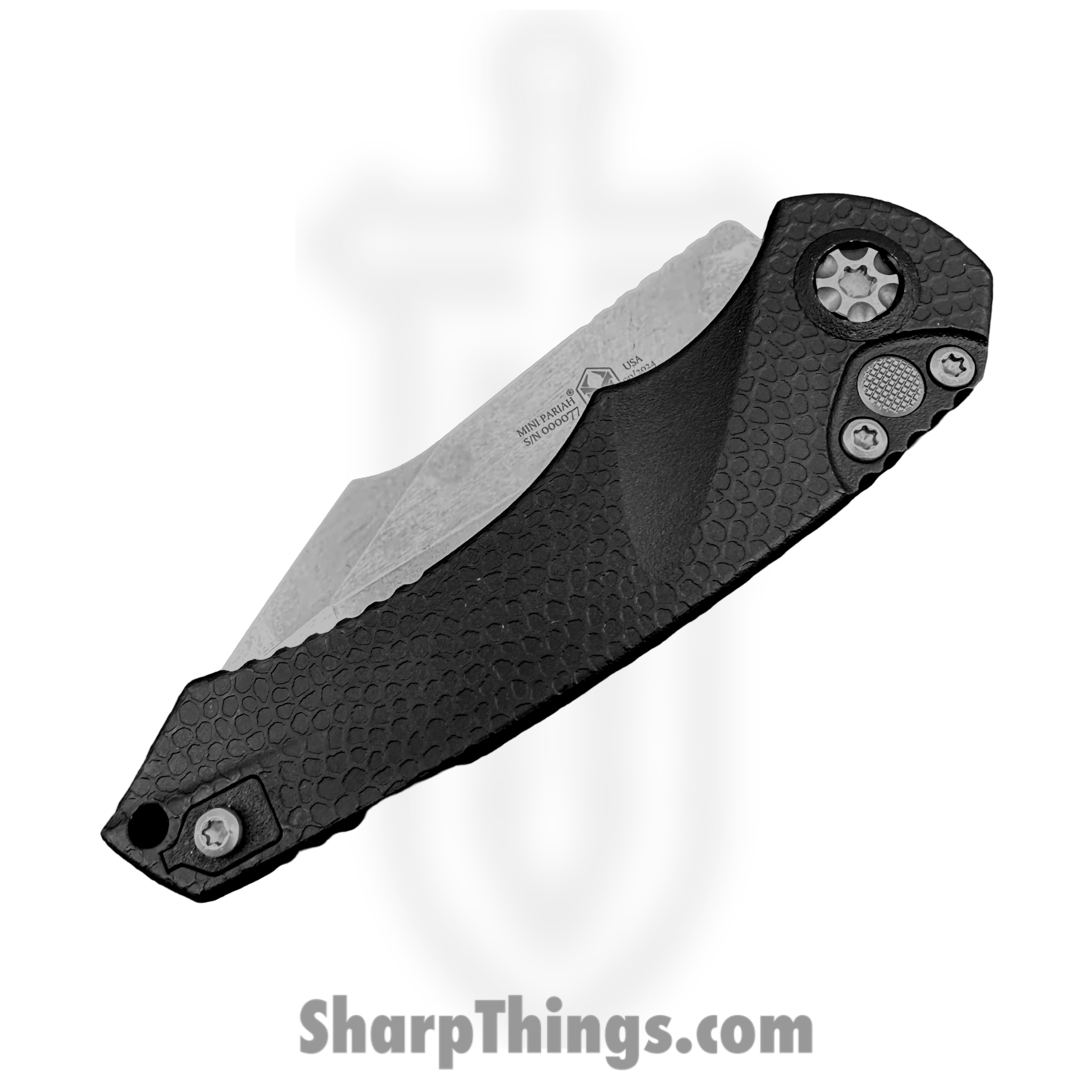 Heretic Knives - H055-2A - Mini Pariah Auto - Automatic Knife - CPM MagnaCut Stonewash Tanto - Polymer - Black - Image 2