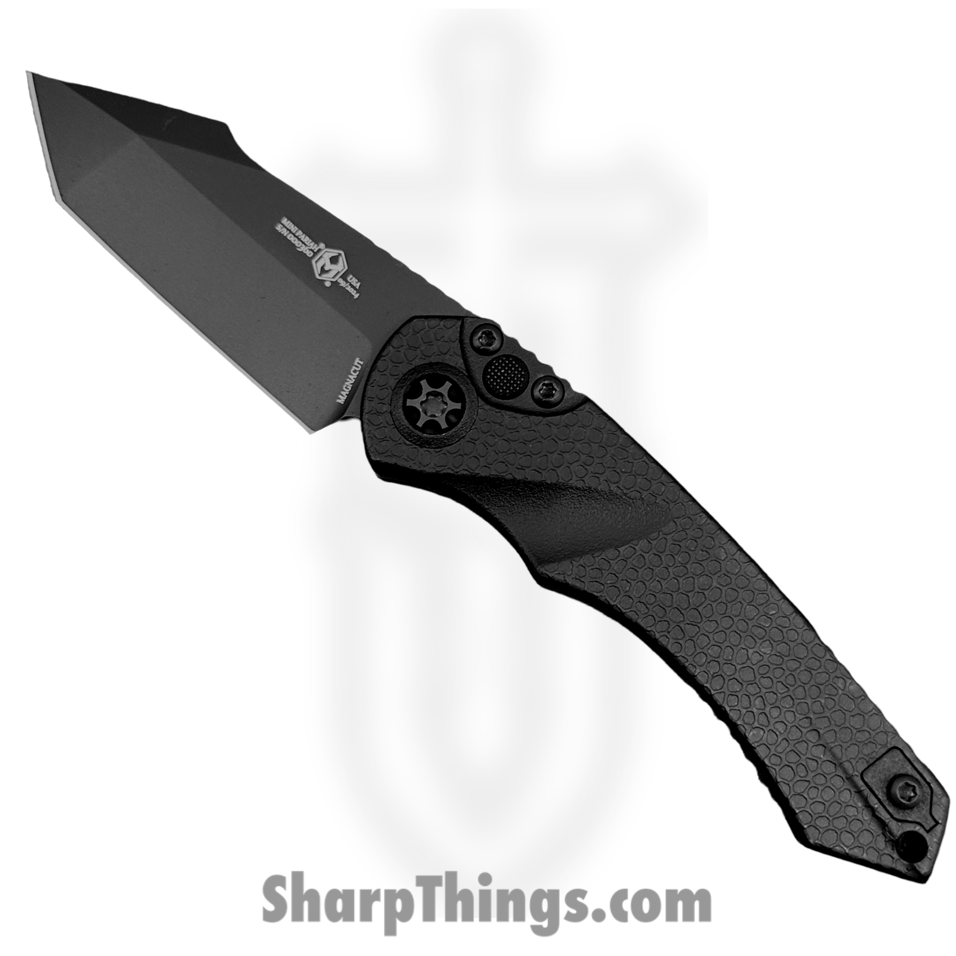 Heretic Knives - H055-4A-T - Mini Pariah Auto - Automatic Knife - CPM MagnaCut Coated Tanto - Polymer - Black