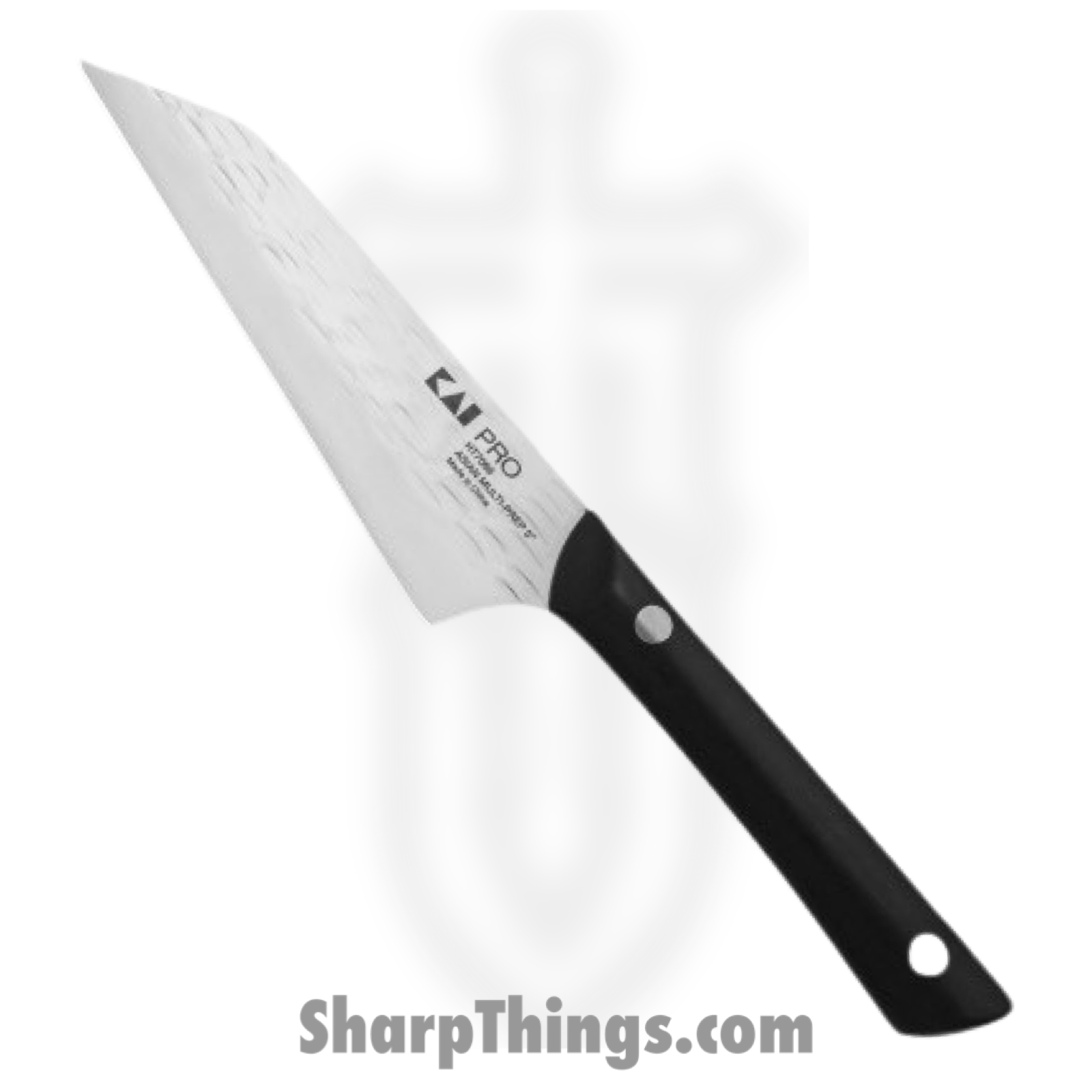 Kai - HT7069 - Pro Asian Multi-Prep 5" - Fixed Blade Knife - AUS-6 Hammered Reverse Tanto - POM - Black