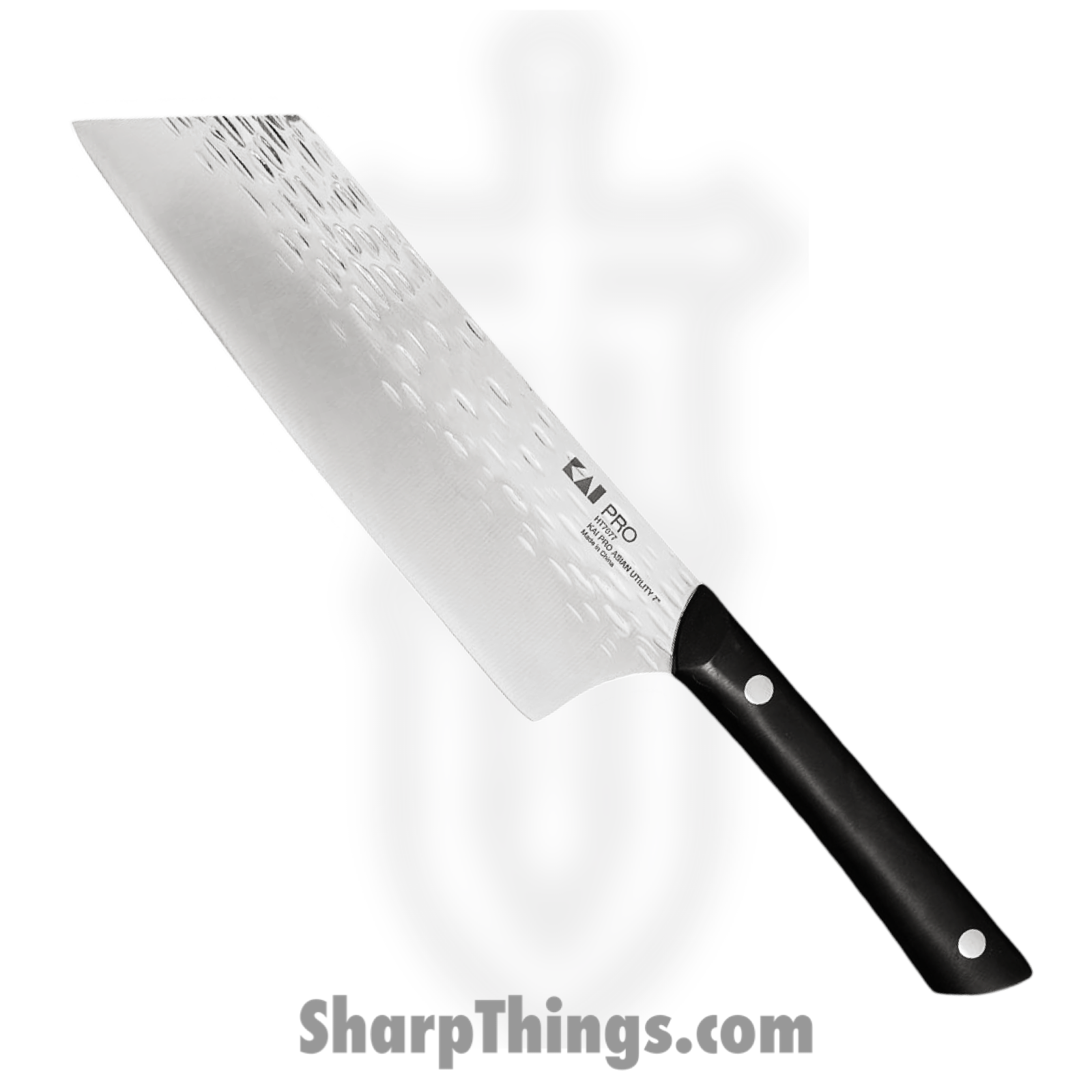 Kai - HT7077 - Pro Asian Utility 7" - Fixed Blade Knife - AUS-6 Hammered Wharncliffe - POM - Black