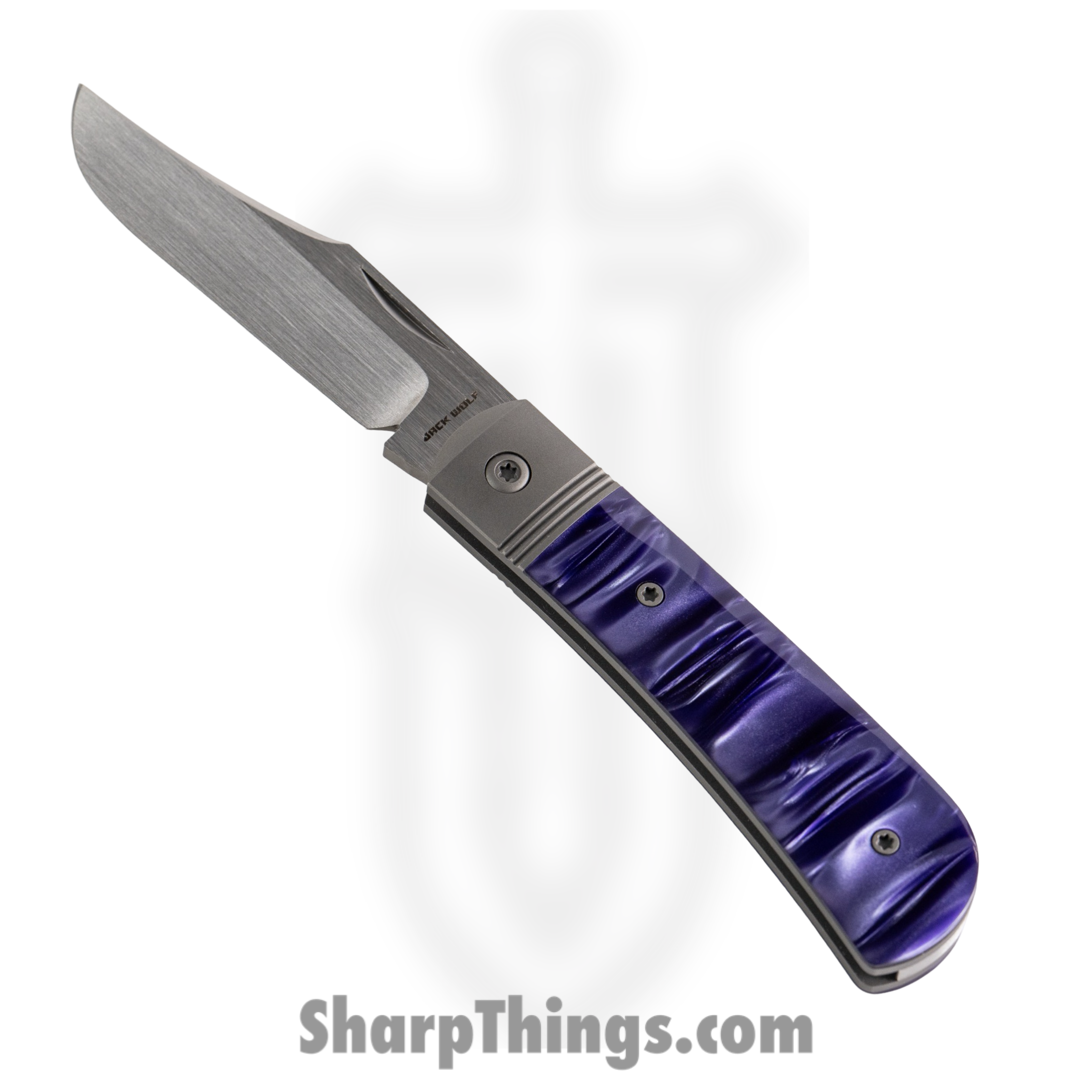 Jack Wolf Knives - BENNY-02-KIR-COS-PUR - Benny's Clip - Folding Knife - S90V Satin Clip Point - Kirinite - Cosmic Purple
