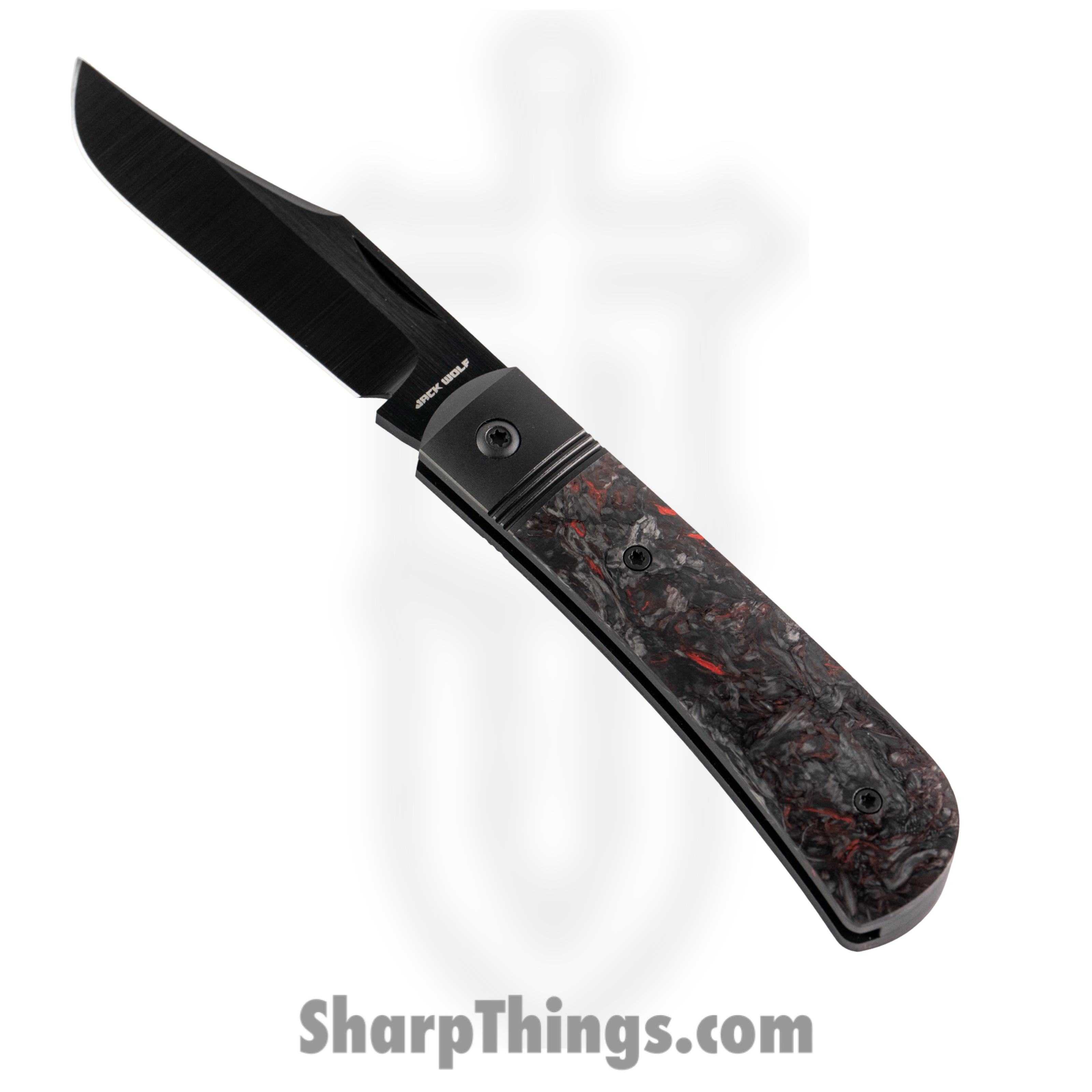 Jack Wolf Knives - BENNY-02-FC-DM-RED - Benny's Clip - Folding Knife - S90V Satin Clip Point - FatCarbon - Dark Matter Red