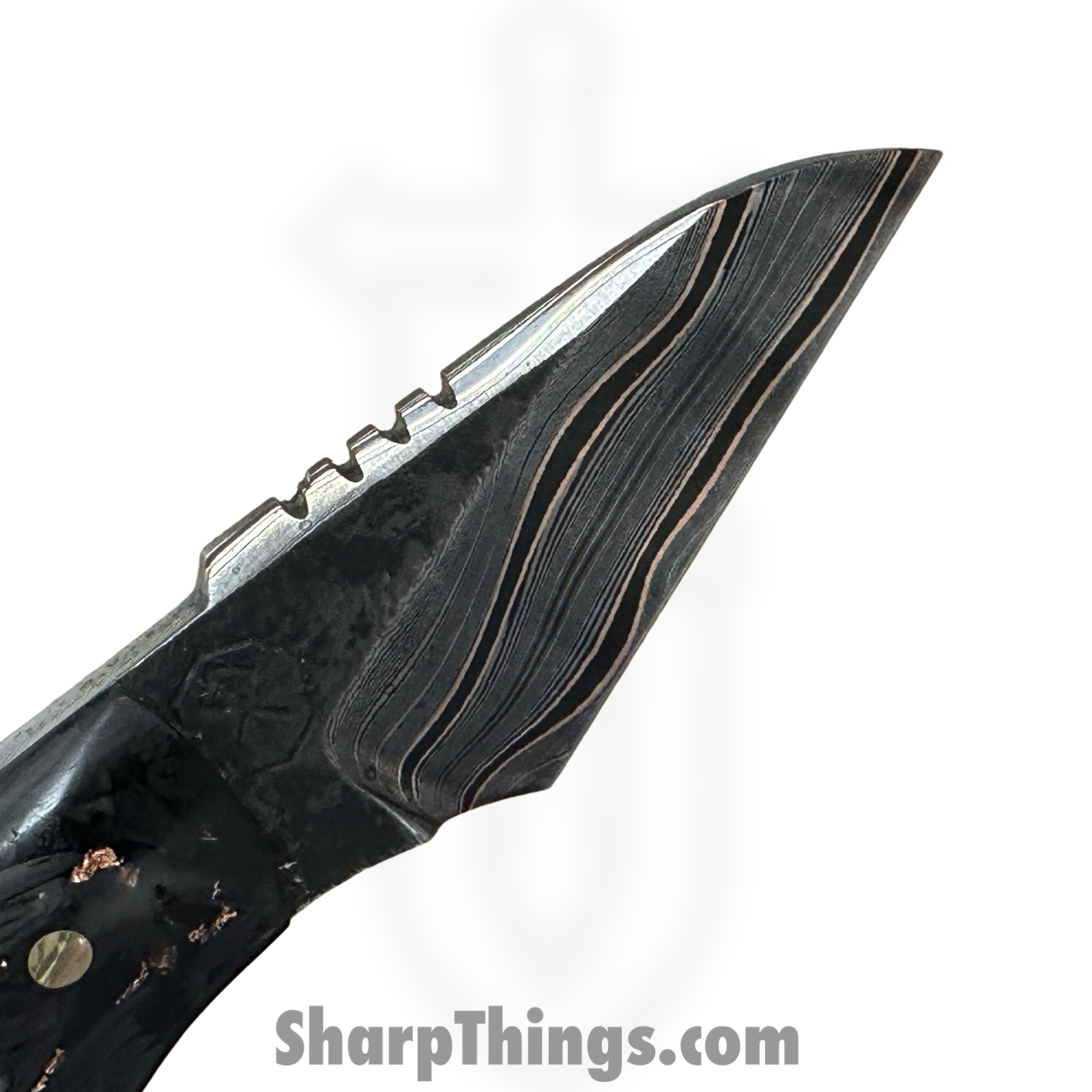 Royalty Rings Co. - RRC-NYX-01 - NYX - Fixed Blade Knife - Baker Forge Damascus Damascus Kiridashi - Carbon Fiber - Black/Copper - Image 3