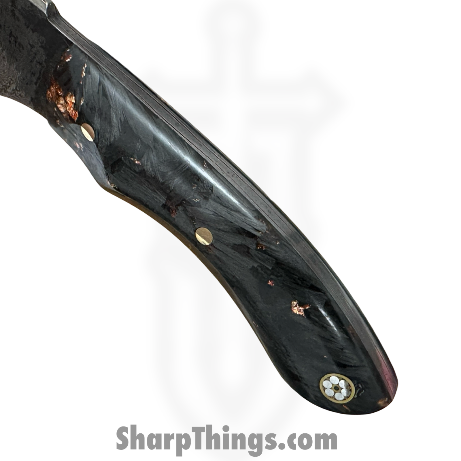 Royalty Rings Co. - RRC-NYX-01 - NYX - Fixed Blade Knife - Baker Forge Damascus Damascus Kiridashi - Carbon Fiber - Black/Copper - Image 5