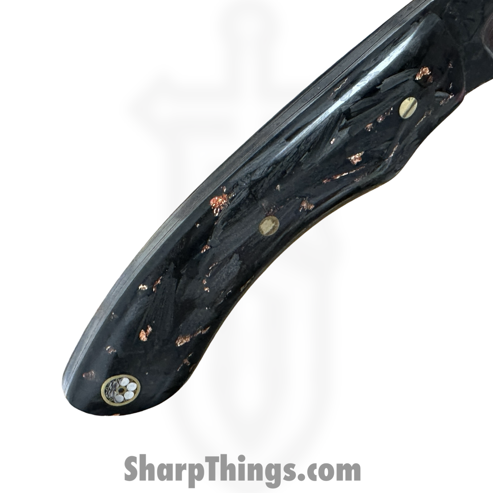 Royalty Rings Co. - RRC-NYX-01 - NYX - Fixed Blade Knife - Baker Forge Damascus Damascus Kiridashi - Carbon Fiber - Black/Copper - Image 6