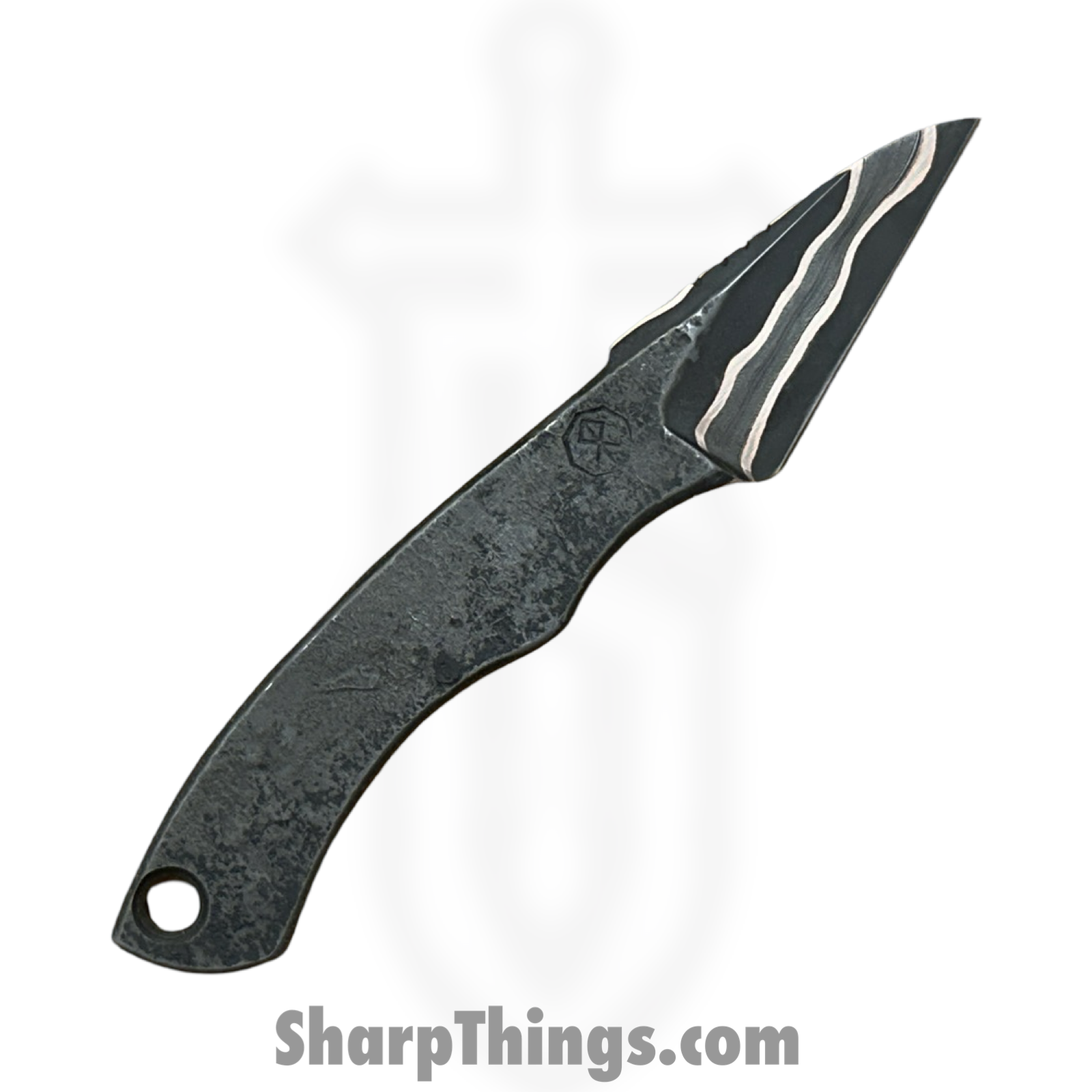Royalty Rings Co. - RRC-Heph-LG - Hephaestus Large - Fixed Blade Knife - Baker Forge Damascus Damascus Kiridashi - Skeletonized - Natural